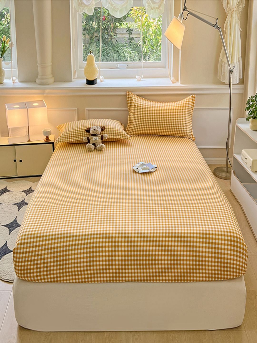 JC HOME Yellow 140 TC Single Bedsheet with 1 Pillow Covers-image-47