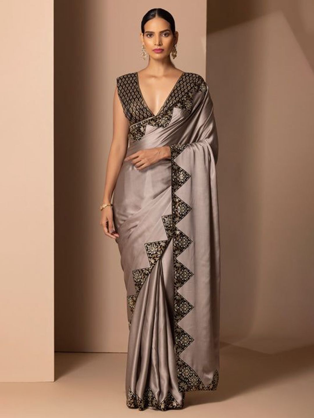 Chhaya Mehrotra Beads and Stones Embellished Satin Saree-image-1
