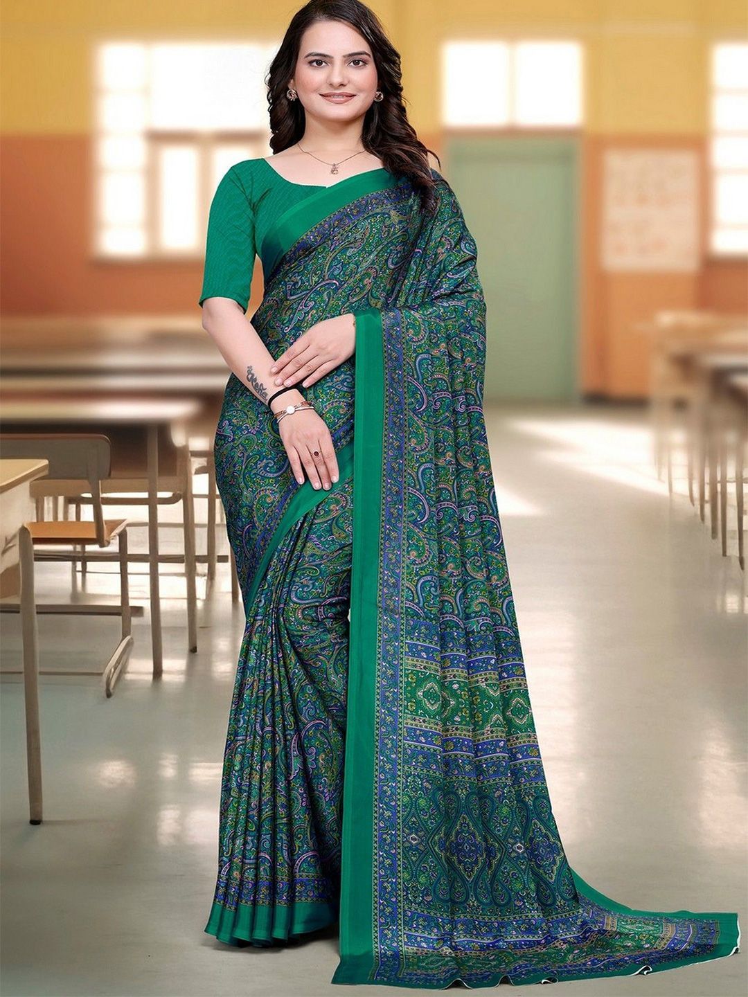 K 5 Fashion Women Paisley Printed Pure Crepe Saree-picture-41