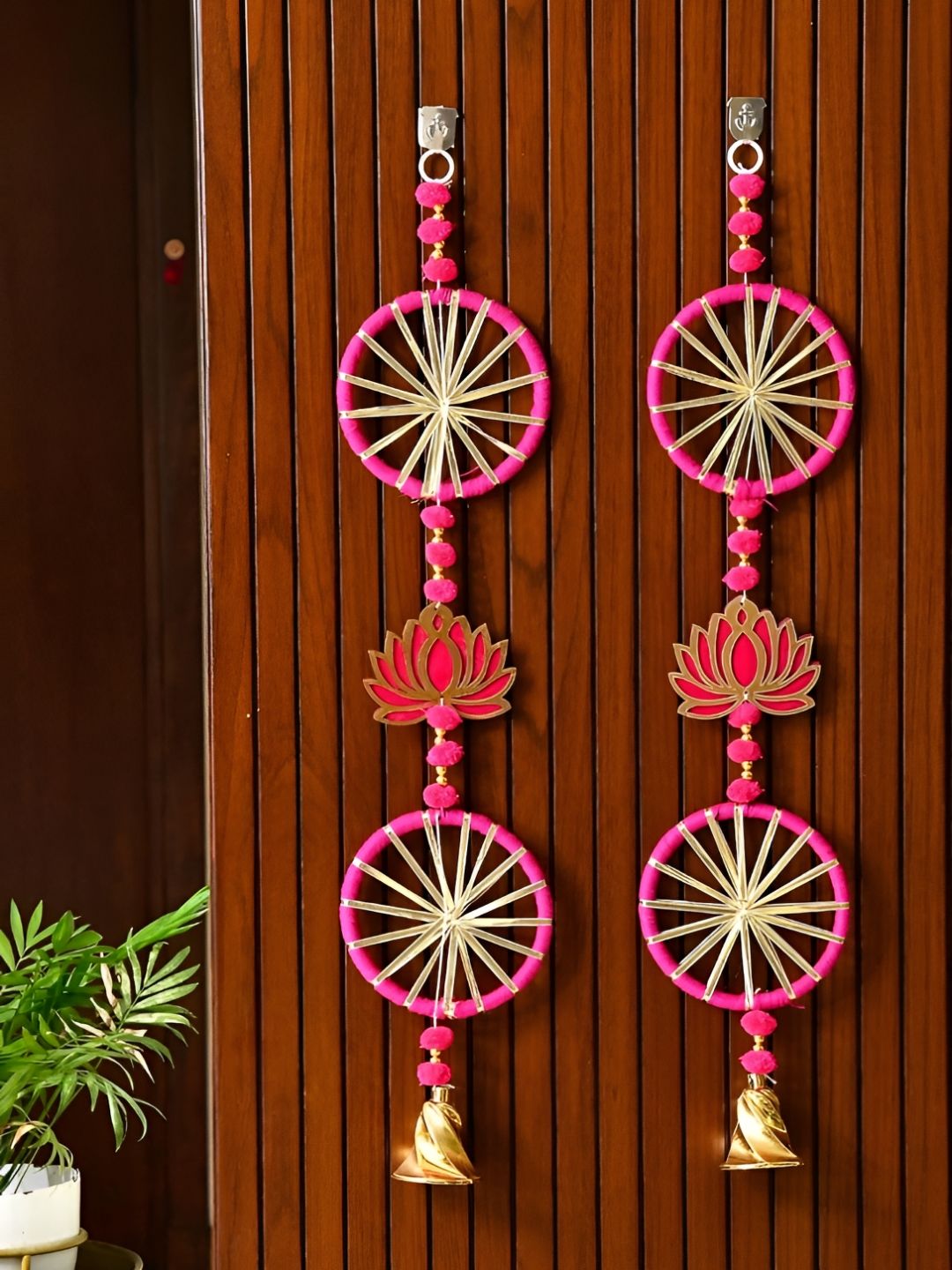 Aura 2-Pcs Purple & Red Handmade Lotus Pom Pom Latkan Toran-picture-46