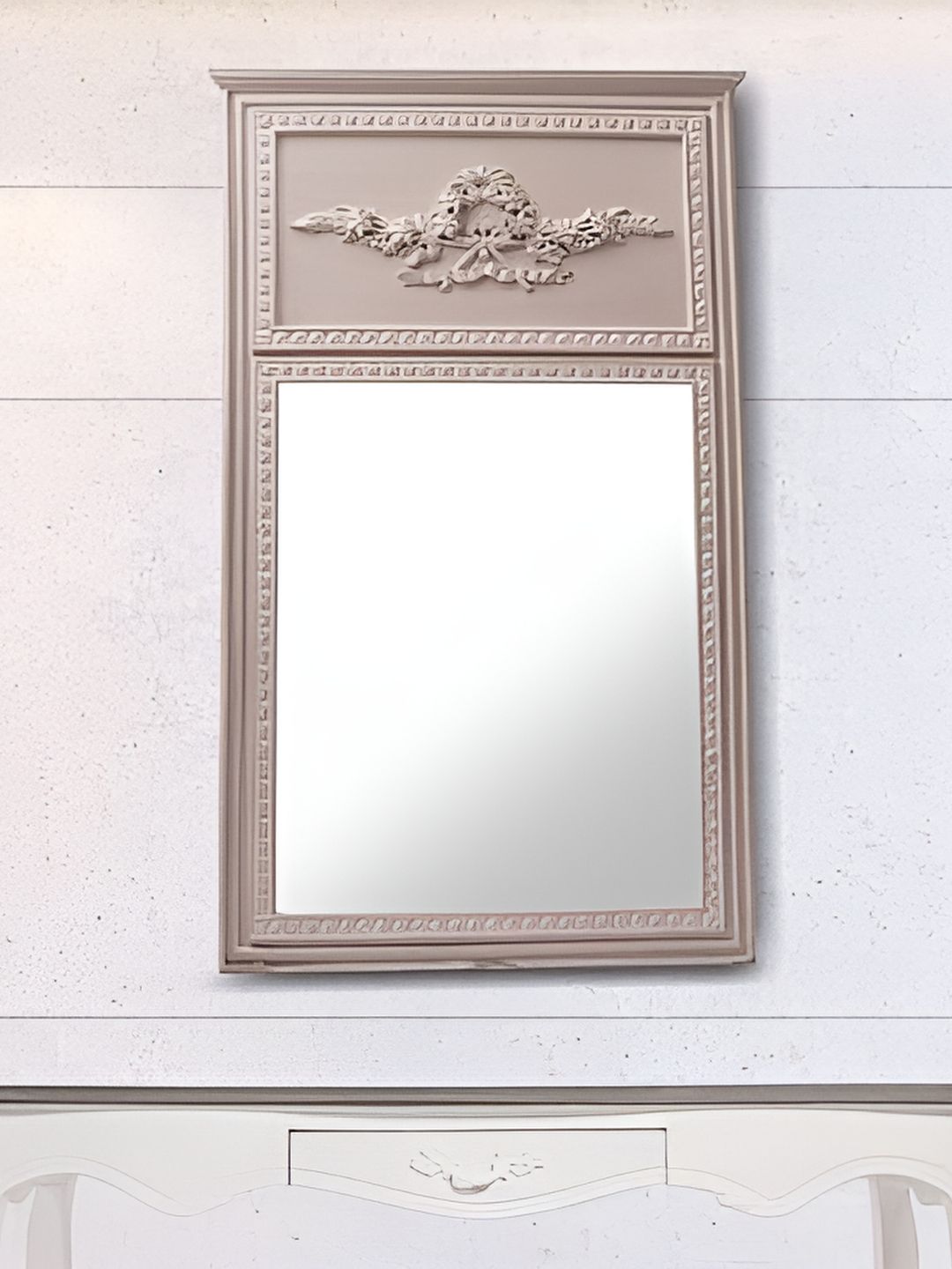 House Of Accents Off-White Textured Wooden Royal Wall Mirror-image-12