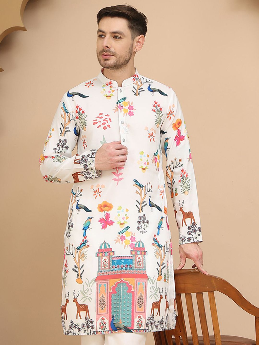 Anouk Animal Printed Mandarin Collar Straight Kurta-picture-36
