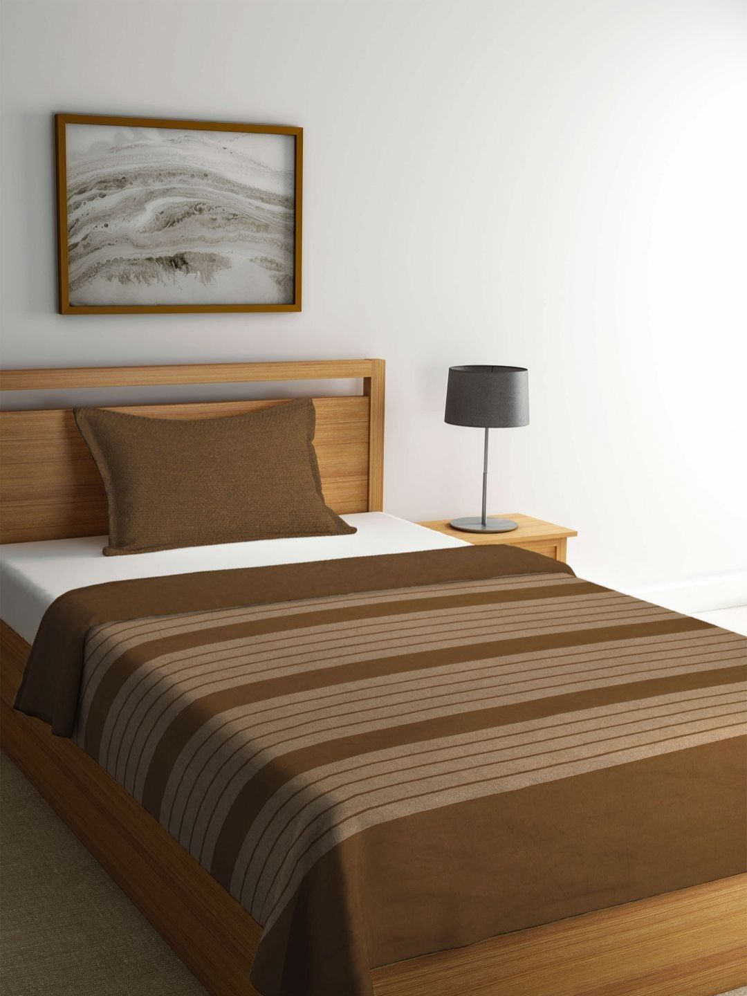 Myntra Elegant Homes Brown & White Woven Design Cotton Single Bed Cover-image-46
