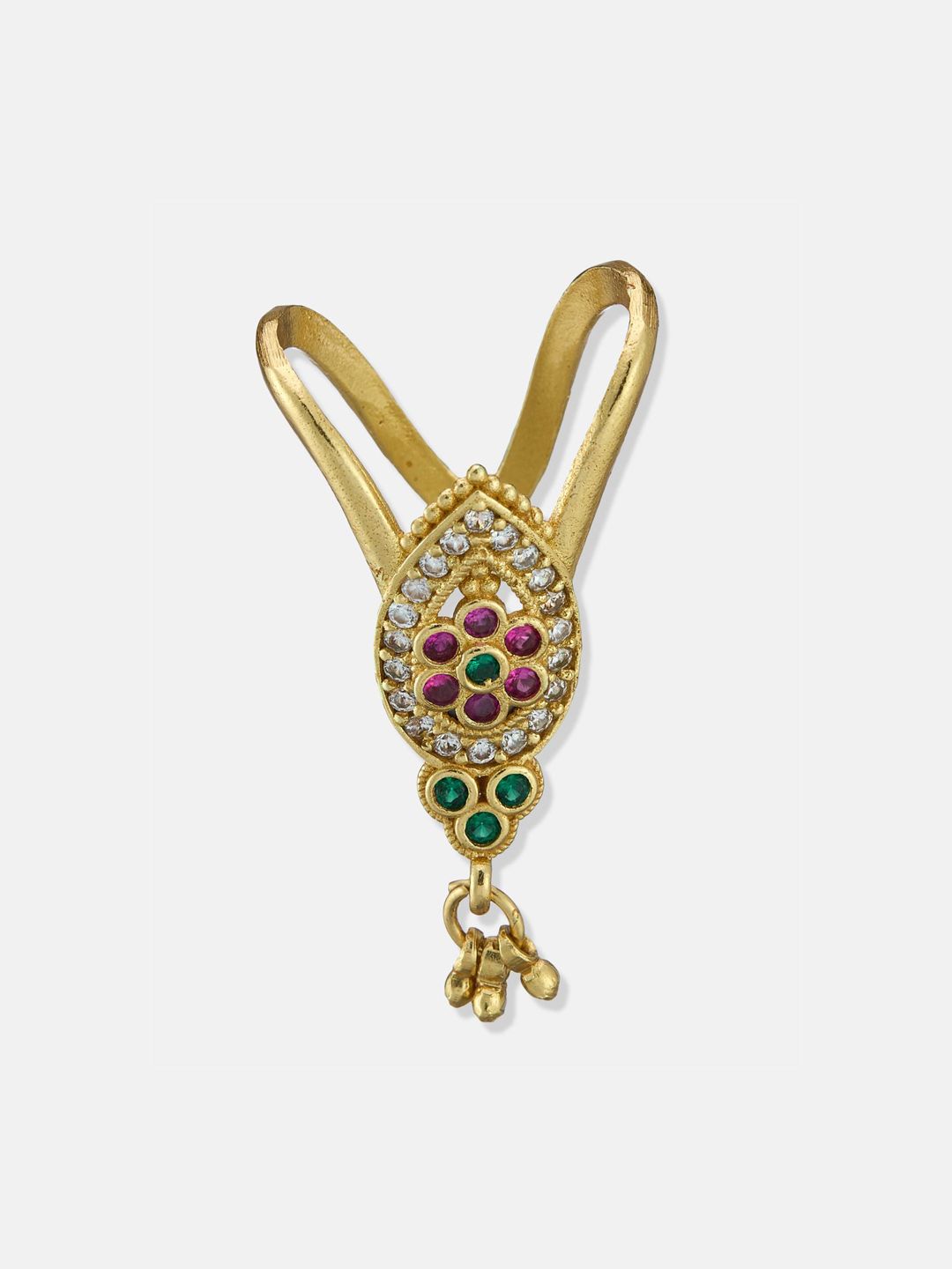 ATIBELLE Set Of 2 Gold Plated Cubic Zirconia studded Vanki- Shaped Beaded Finger Rings