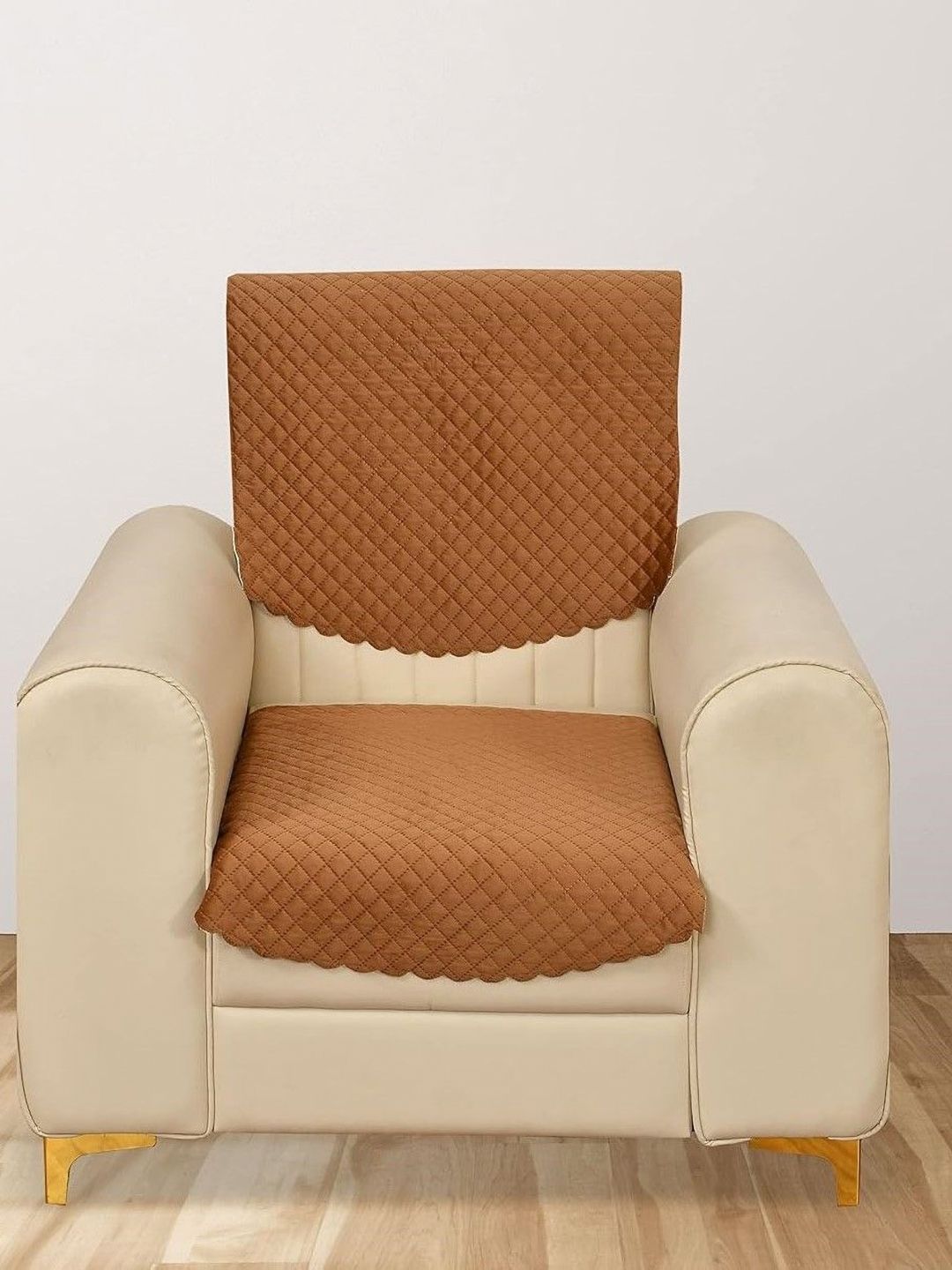Aura Brown Solid Velvet 1 Seater Sofa Cover-picture-51
