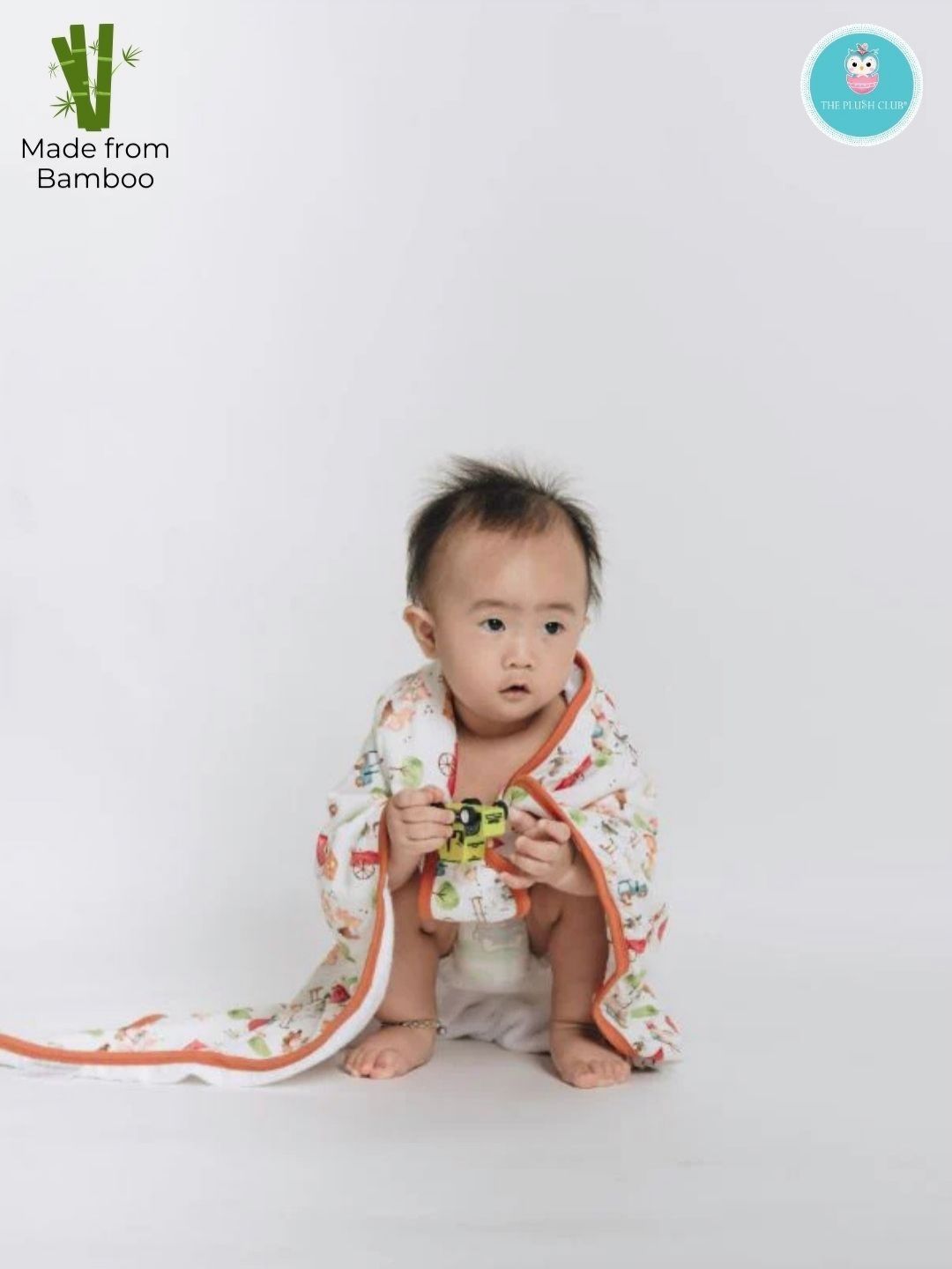 THE PLUSH CLUB Kids Orange & White Farm Buddies Printed 350 GSM Bamboo Bath Towel-image-23