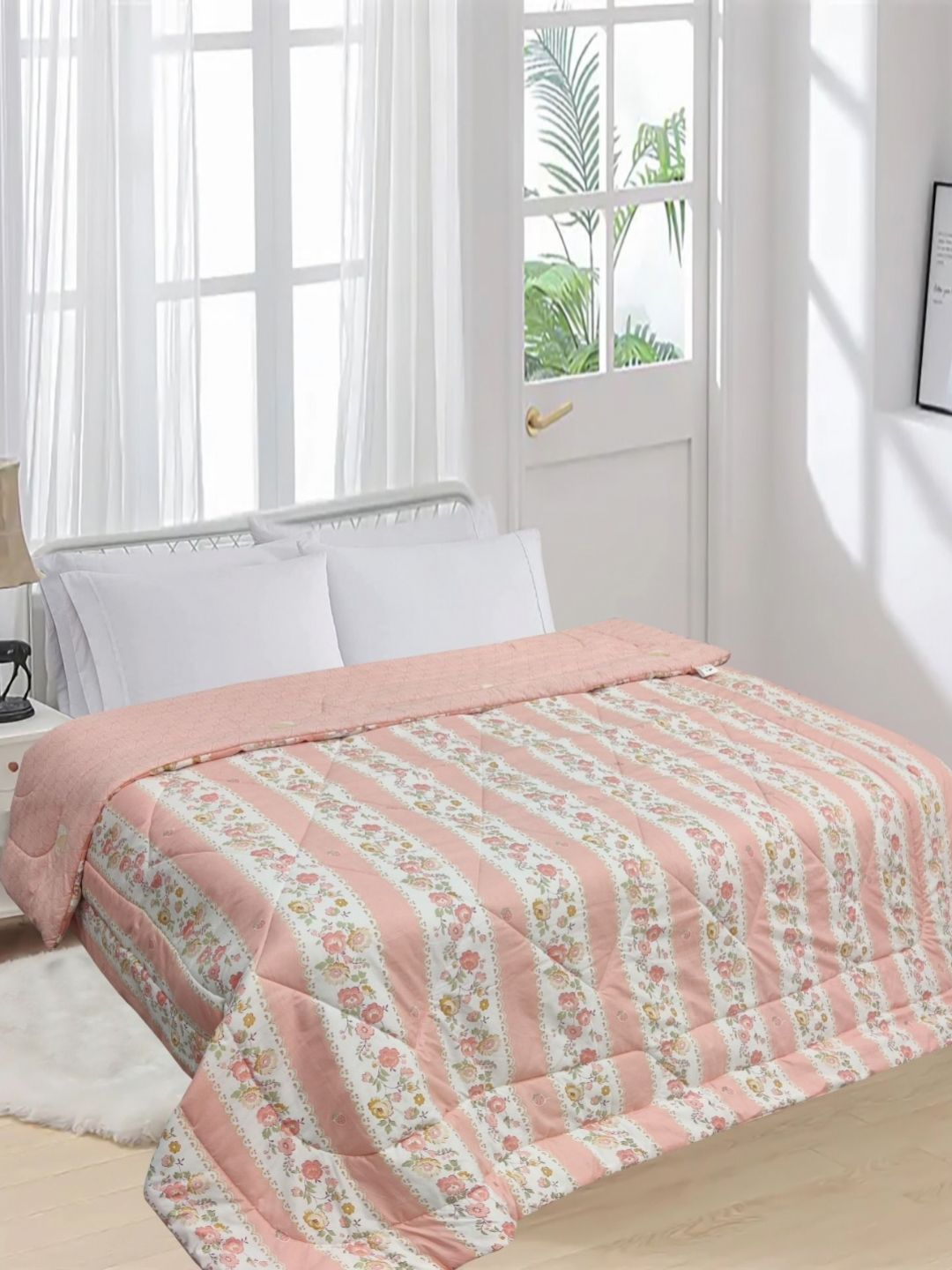 Aura Orange & White Floral Printed 300 GSM Microfiber AC Room Double Bed Comforter-picture-28