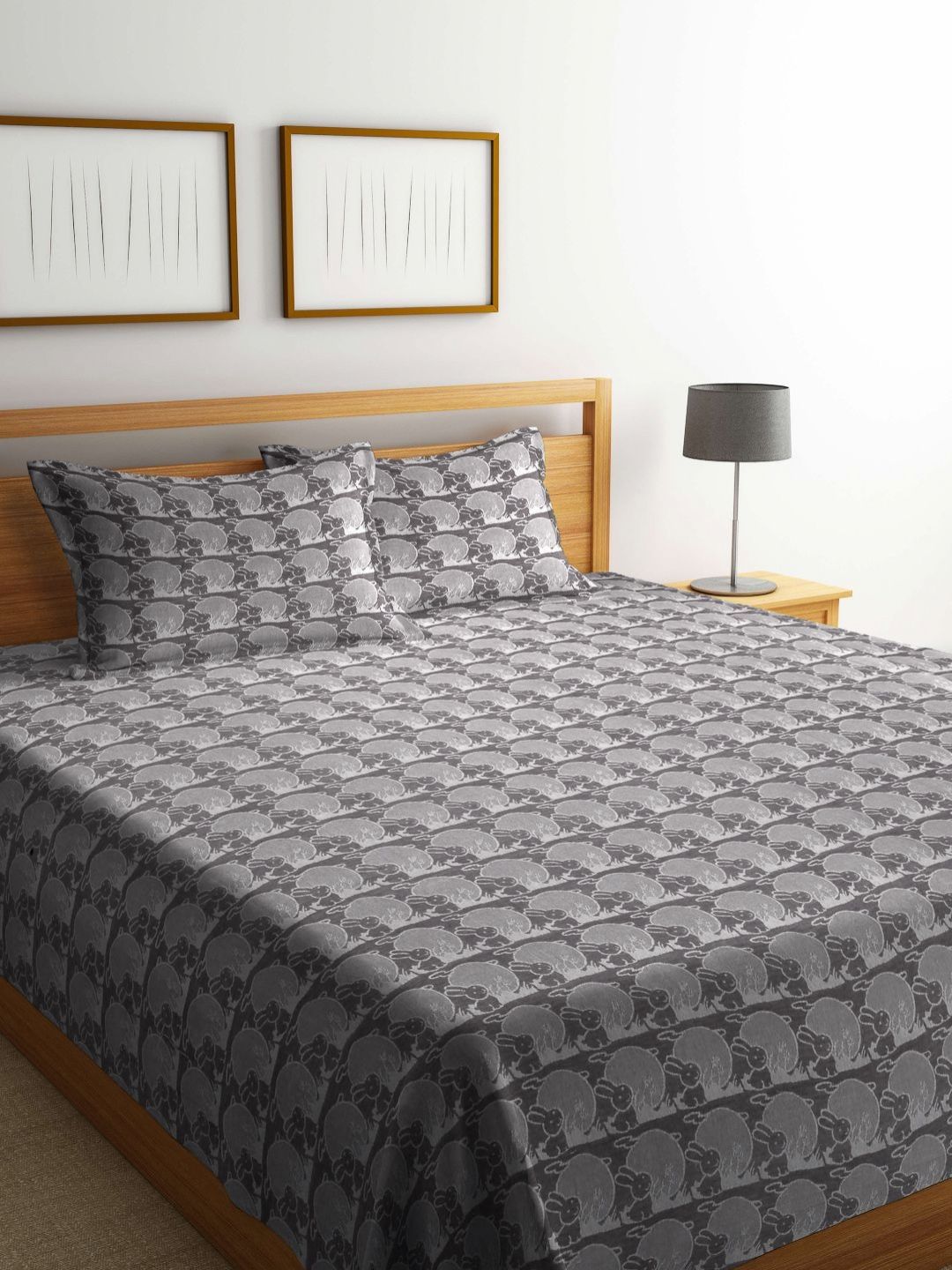 Myntra Elegant Homes Brown & White Woven Design Cotton Double King Bed Cover