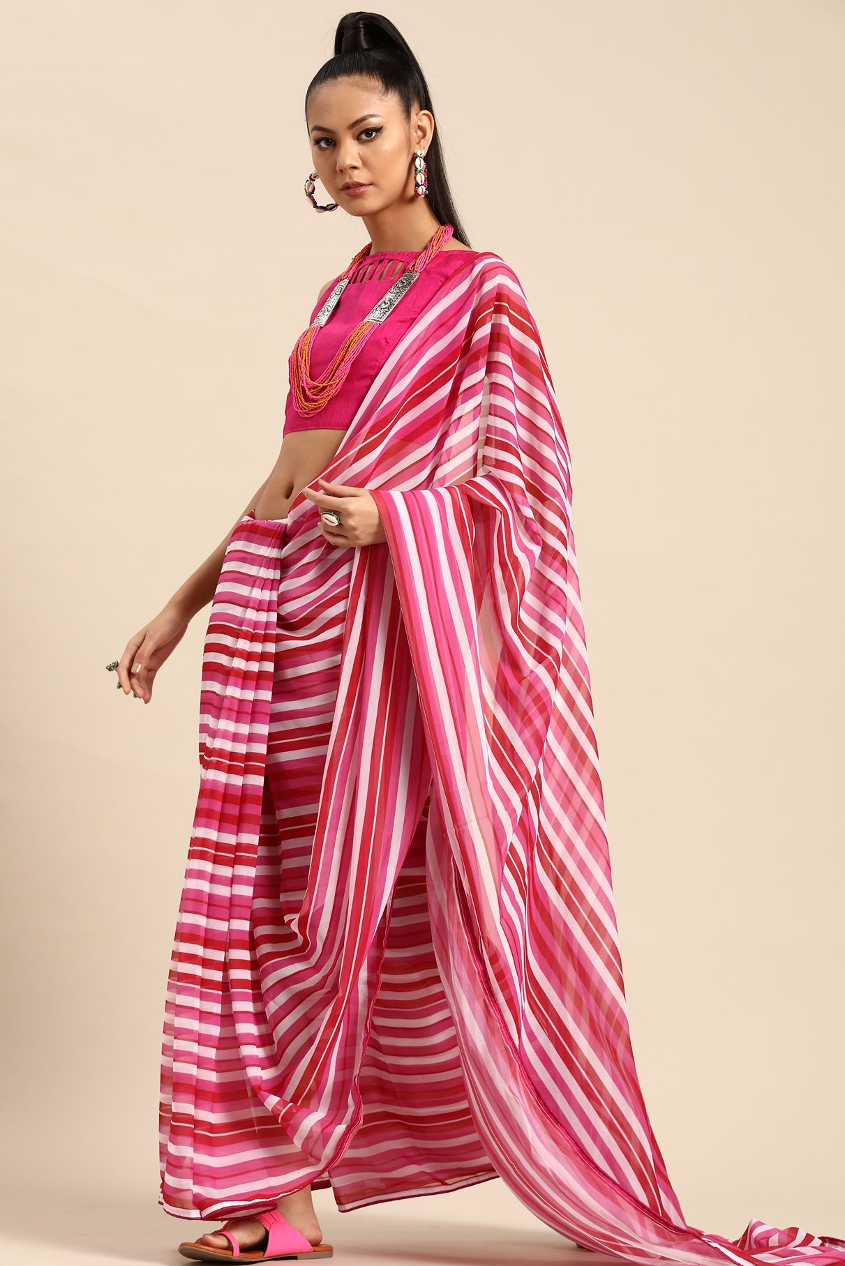 KALINI Black Striped Pure Georgette Saree-picture-34