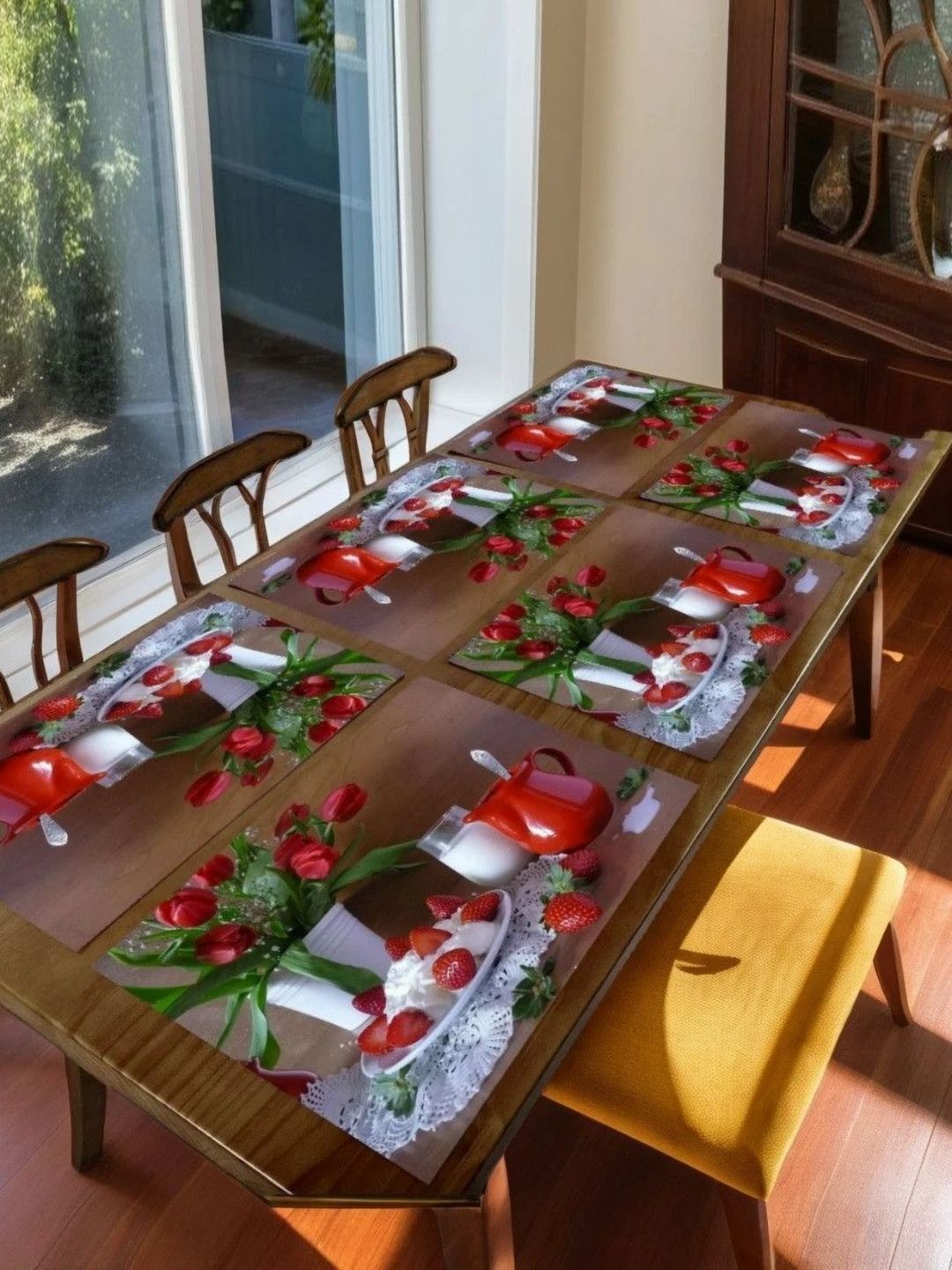 aura 6pcs brown & red printed table placemats