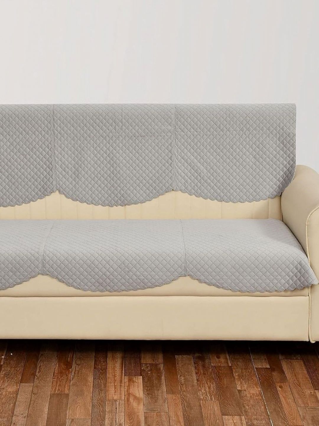 Aura Grey 2 Pieces Checked 3 Seater Velvet Sofa Covers-picture-29