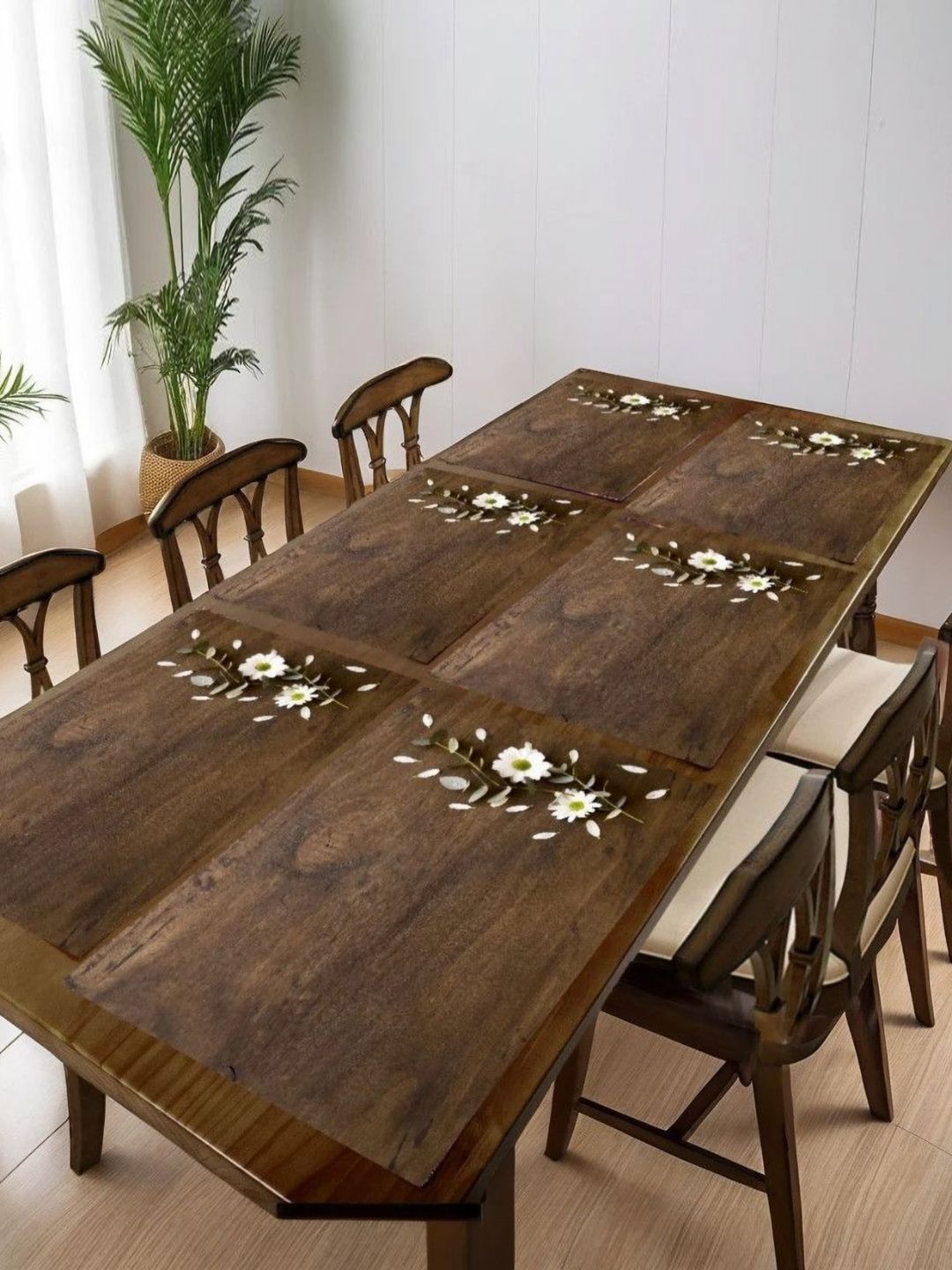 Aura 6Pcs Brown & White Printed Table Placemats-image-9