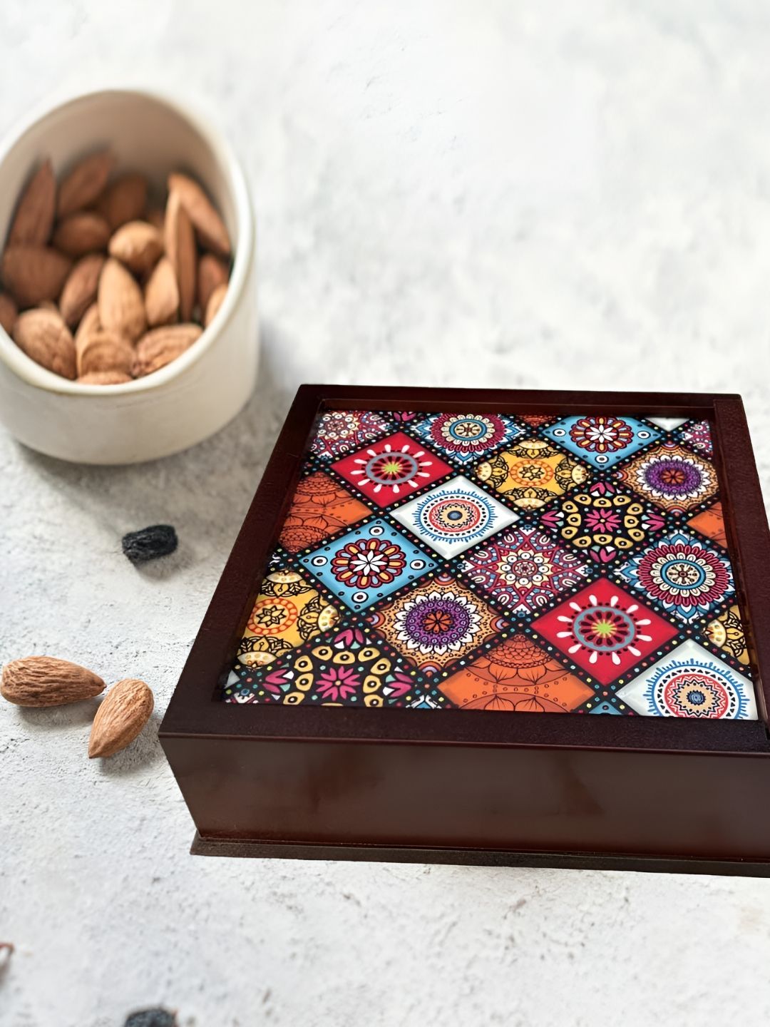 Angira handicrafts Brown & Red Printed Wooden Multi-Utility Organiser-image-45