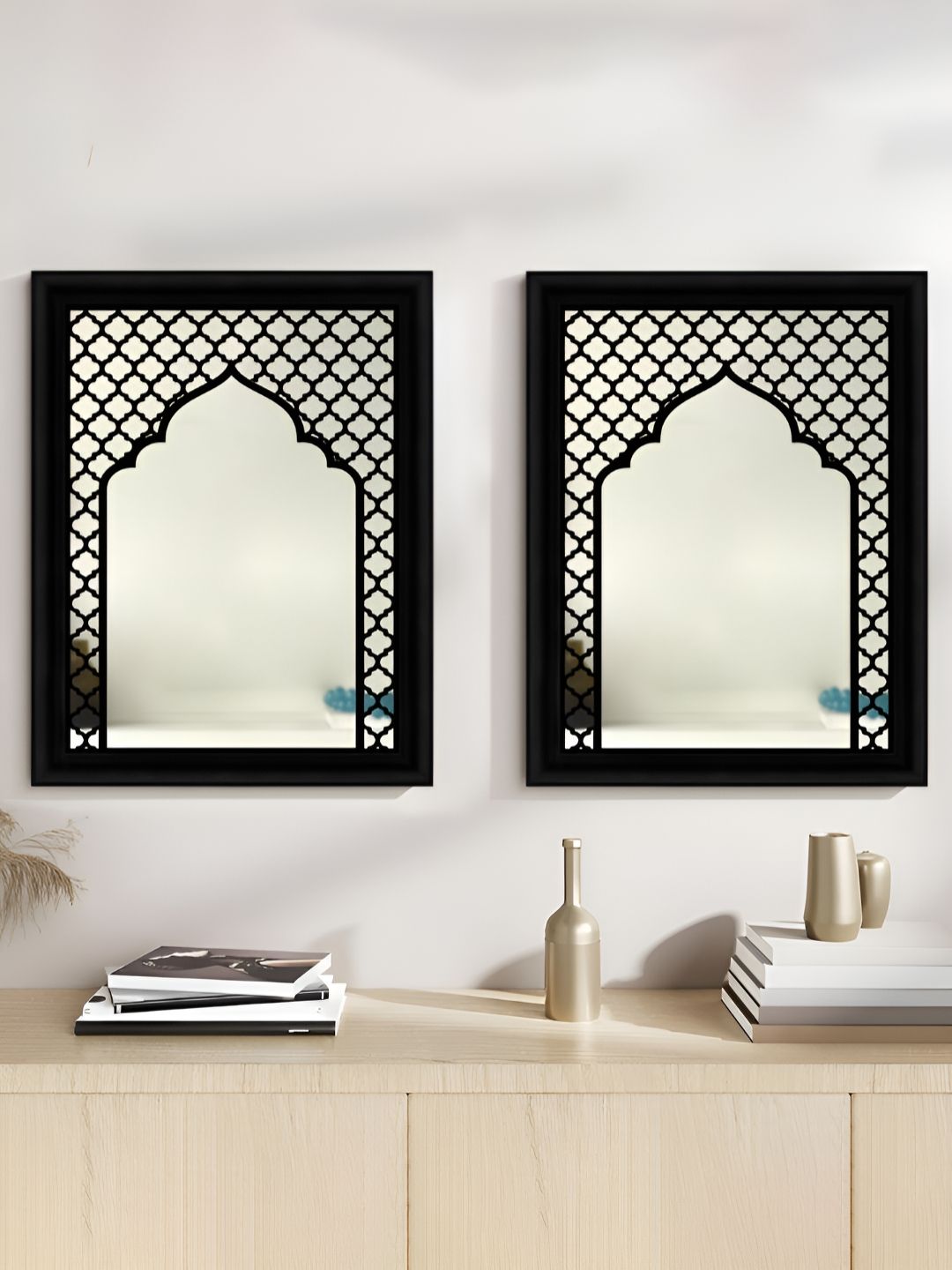 Art Street Set Of 2 Black Mughal Design Rectangular MDF & Acrylic Wall Mirrors-image-45