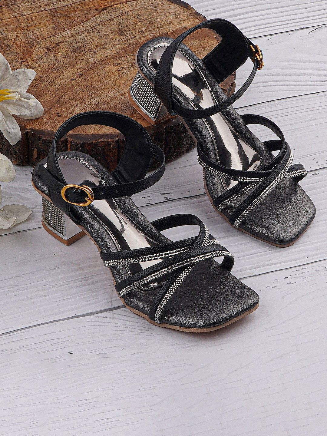 LMG Lifestyle Girls Embellished Synthetic Block Mules