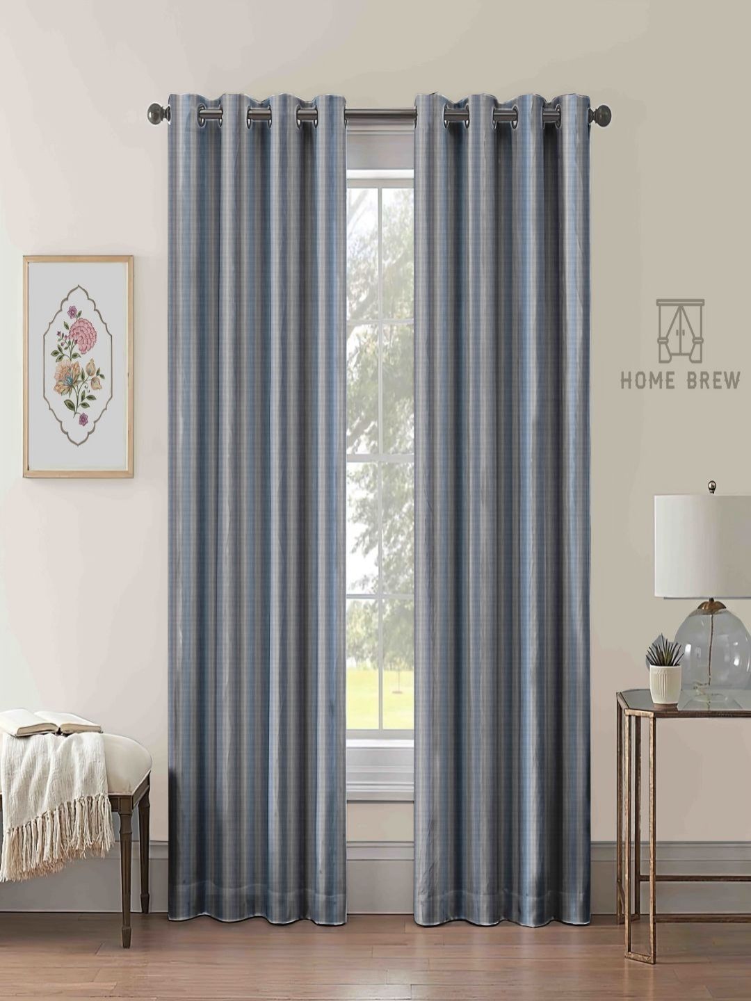 myntra elegant homes Aura Blue & Grey 2 Pieces Printed Black Out Long Door Curtains-picture-27
