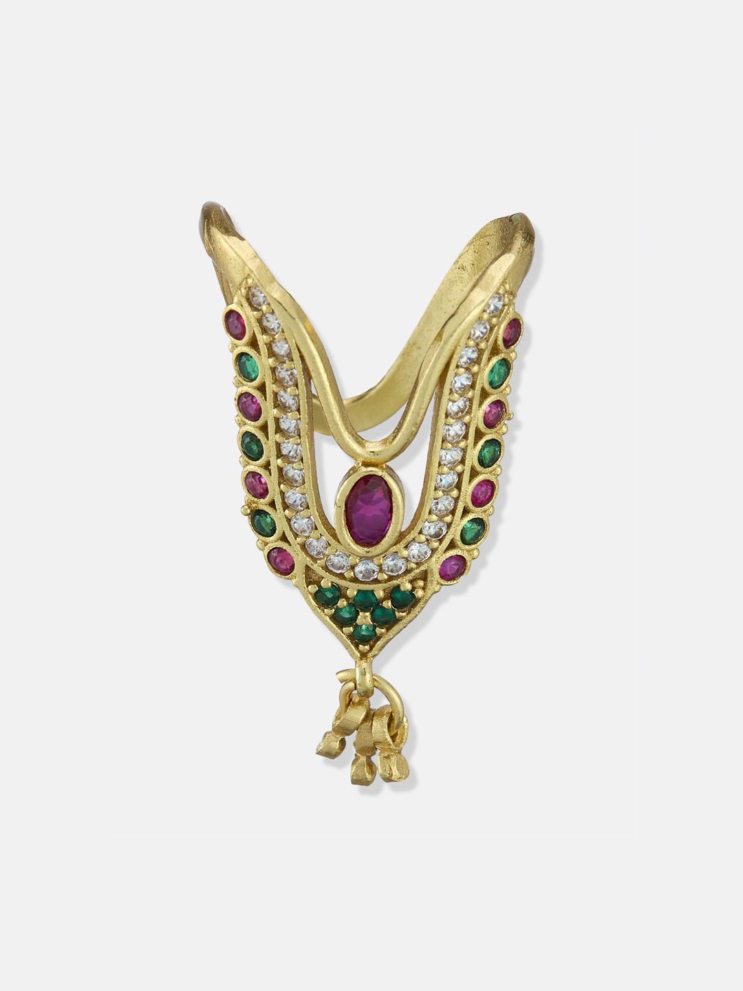 ATIBELLE Set Of 2 Gold Plated Cubic Zirconia studded Vanki- Shaped Beaded Finger Rings