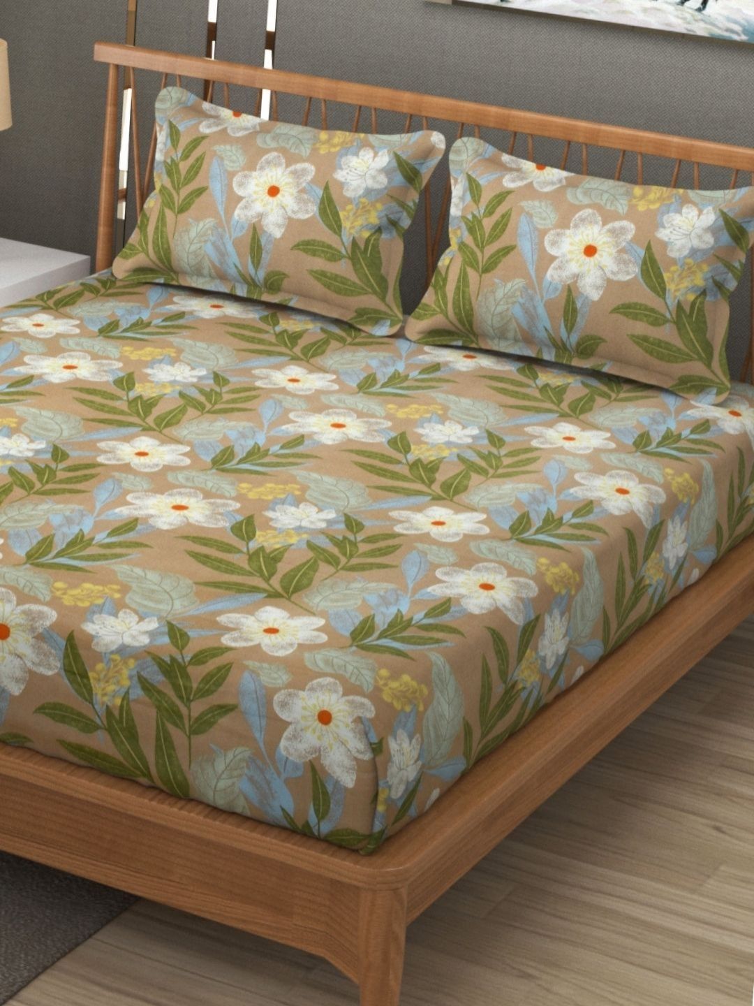 SEJ by Nisha Gupta Green & White Floral Microfiber 300TC Queen Bedsheet Set 2.28m x 2.40m-picture-13