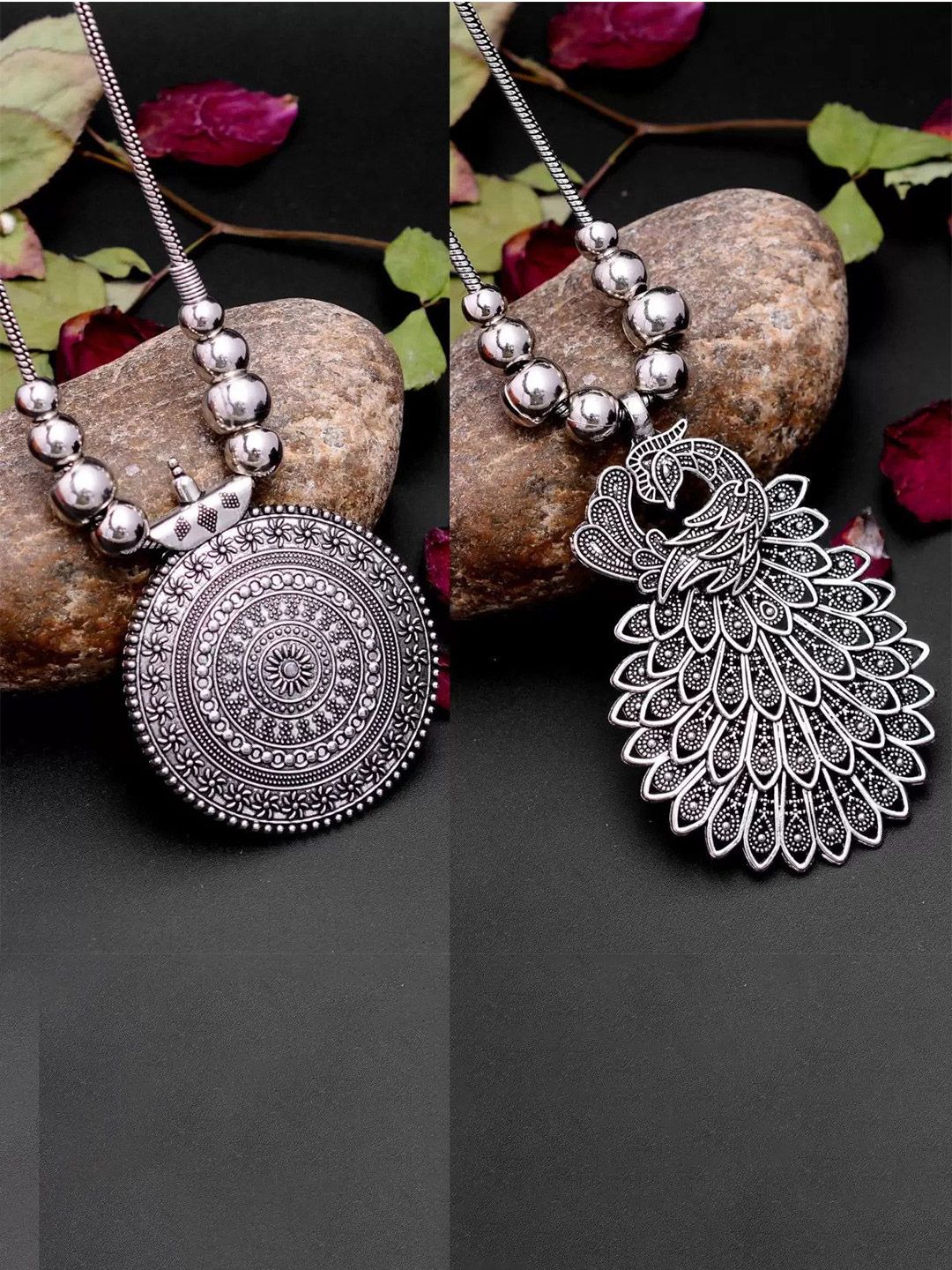 Sangria Set Of 2 Oxidized Round Tava & Big Pan Necklace-picture-14