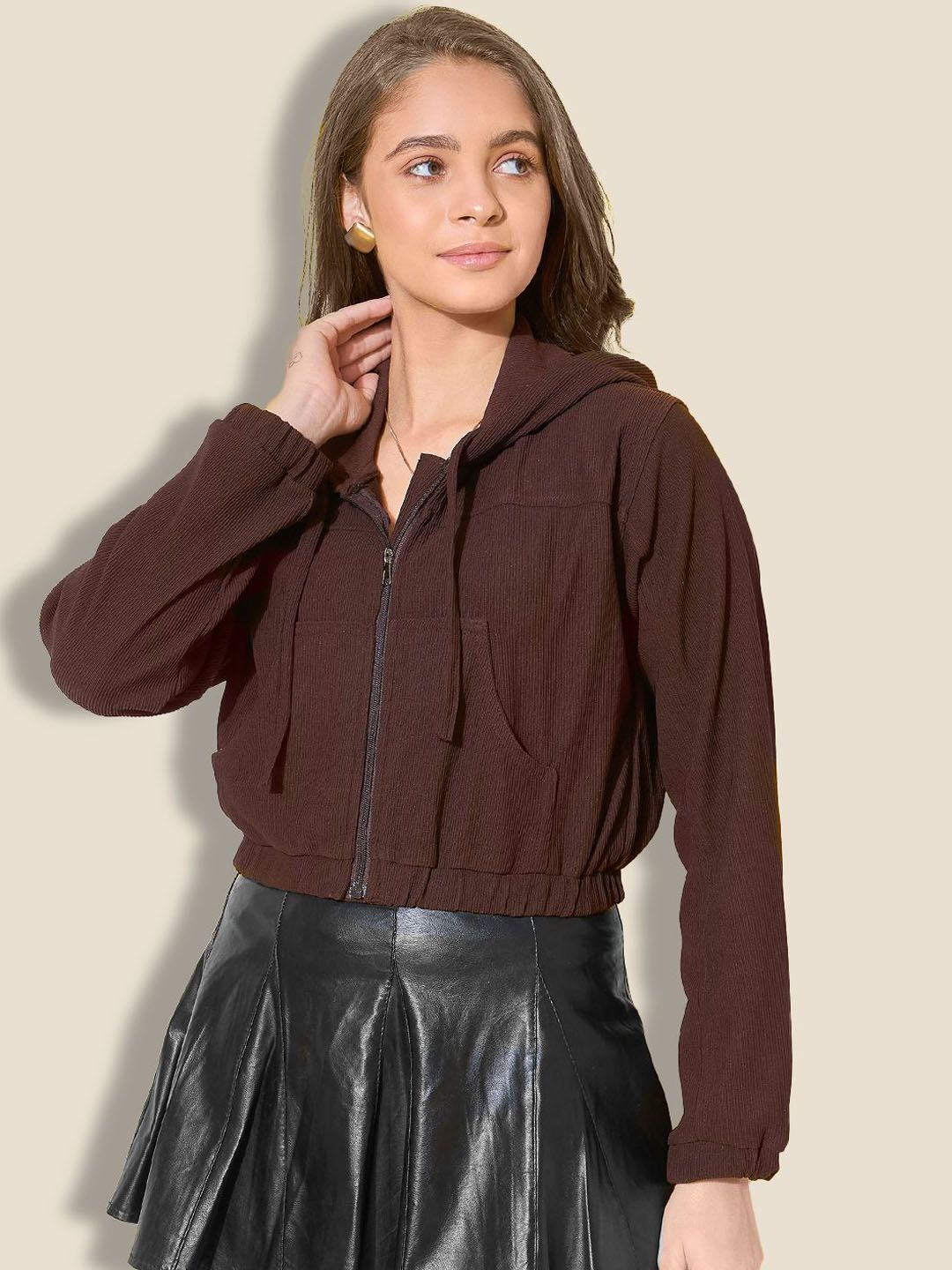QIOA Women Lightweight Crop Bomber Jacket-image-23