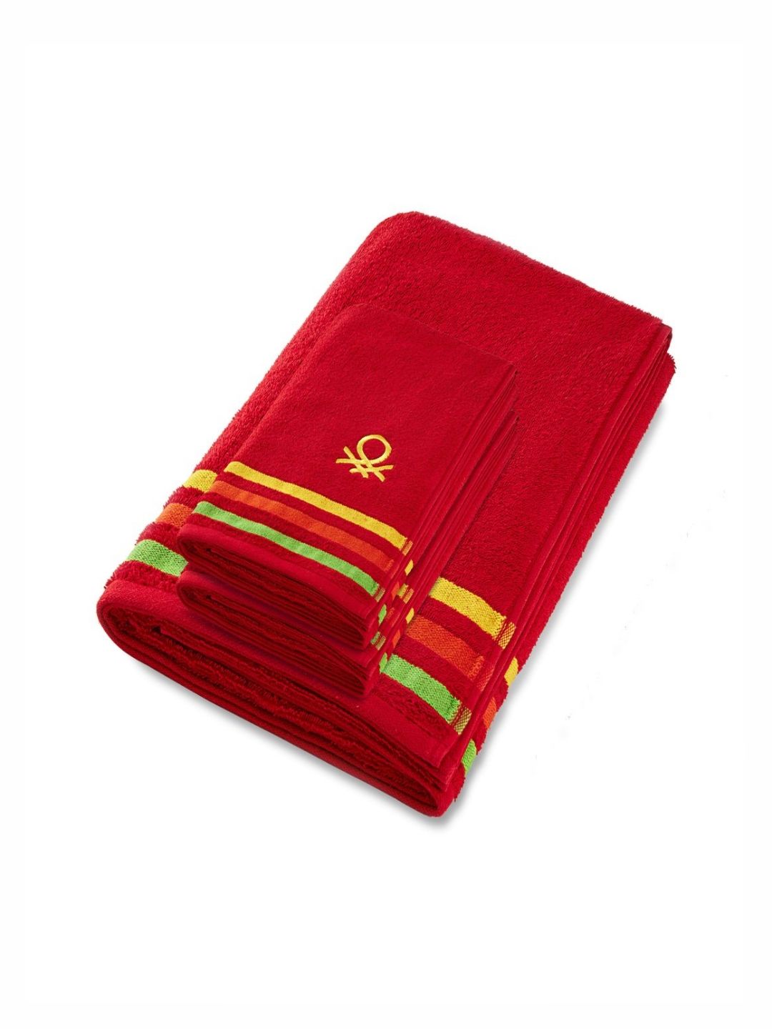 United Colors of Benetton Red & Yellow 3 Pieces Striped Cotton 450 GSM Towel Set