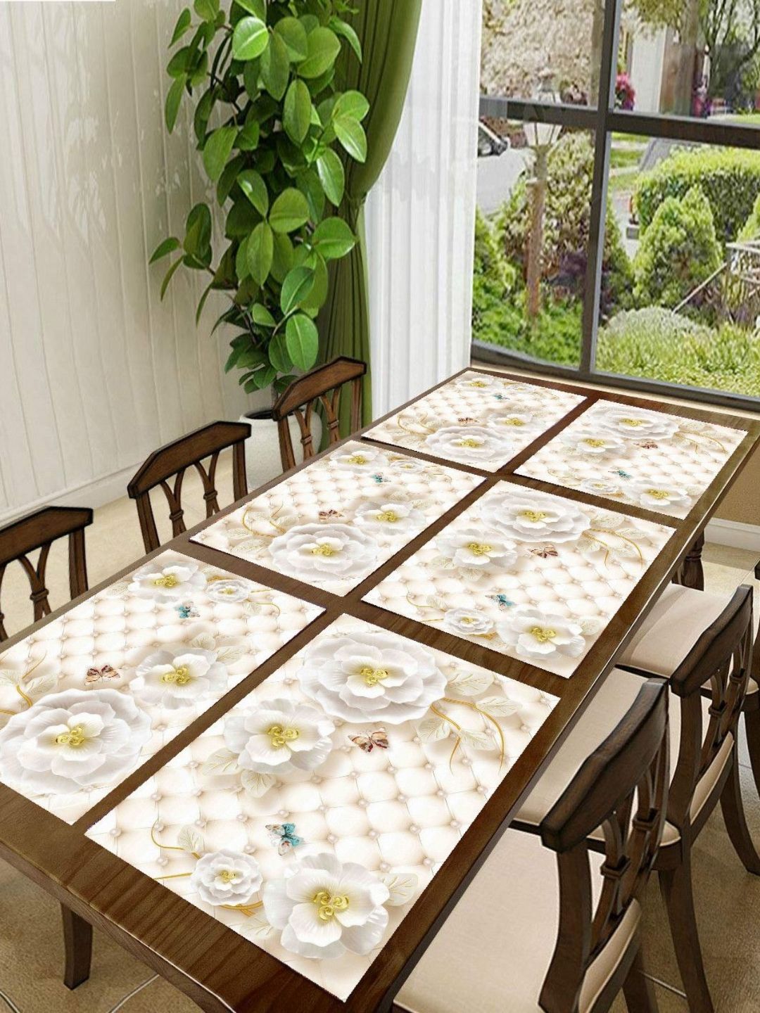 Aura 6Pcs White & Beige Printed Heat Resistant Table Placemats-image-2
