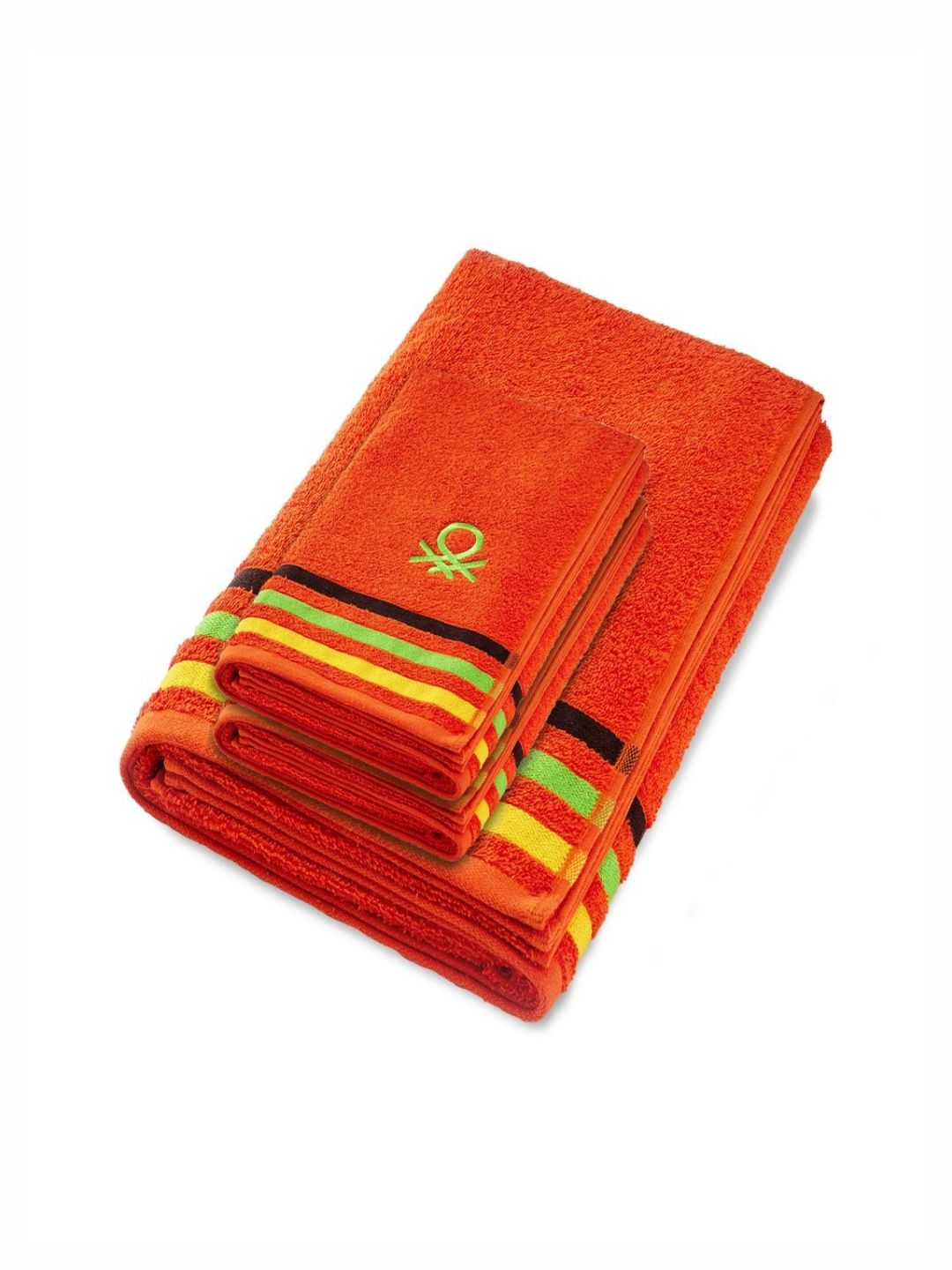 United Colors of Benetton Orange & Yellow 3 Pieces Striped Cotton 450 GSM Towel Set