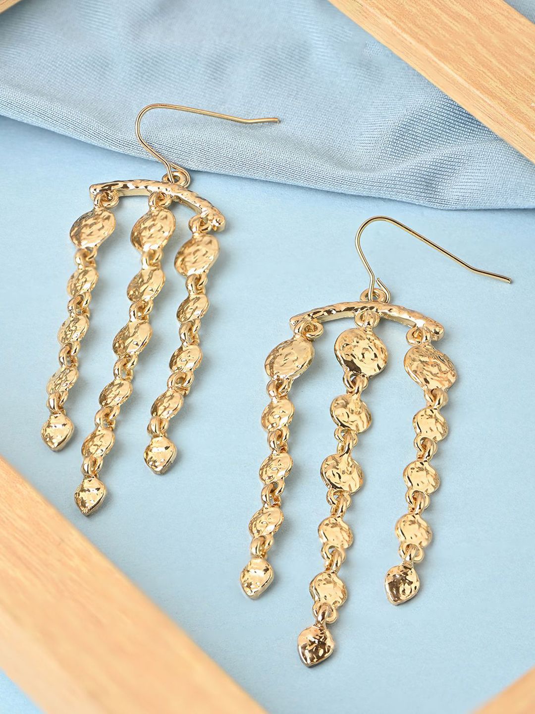 ToniQ Gold Plated Tasselled Contemporary Drop Earrings-picture-10