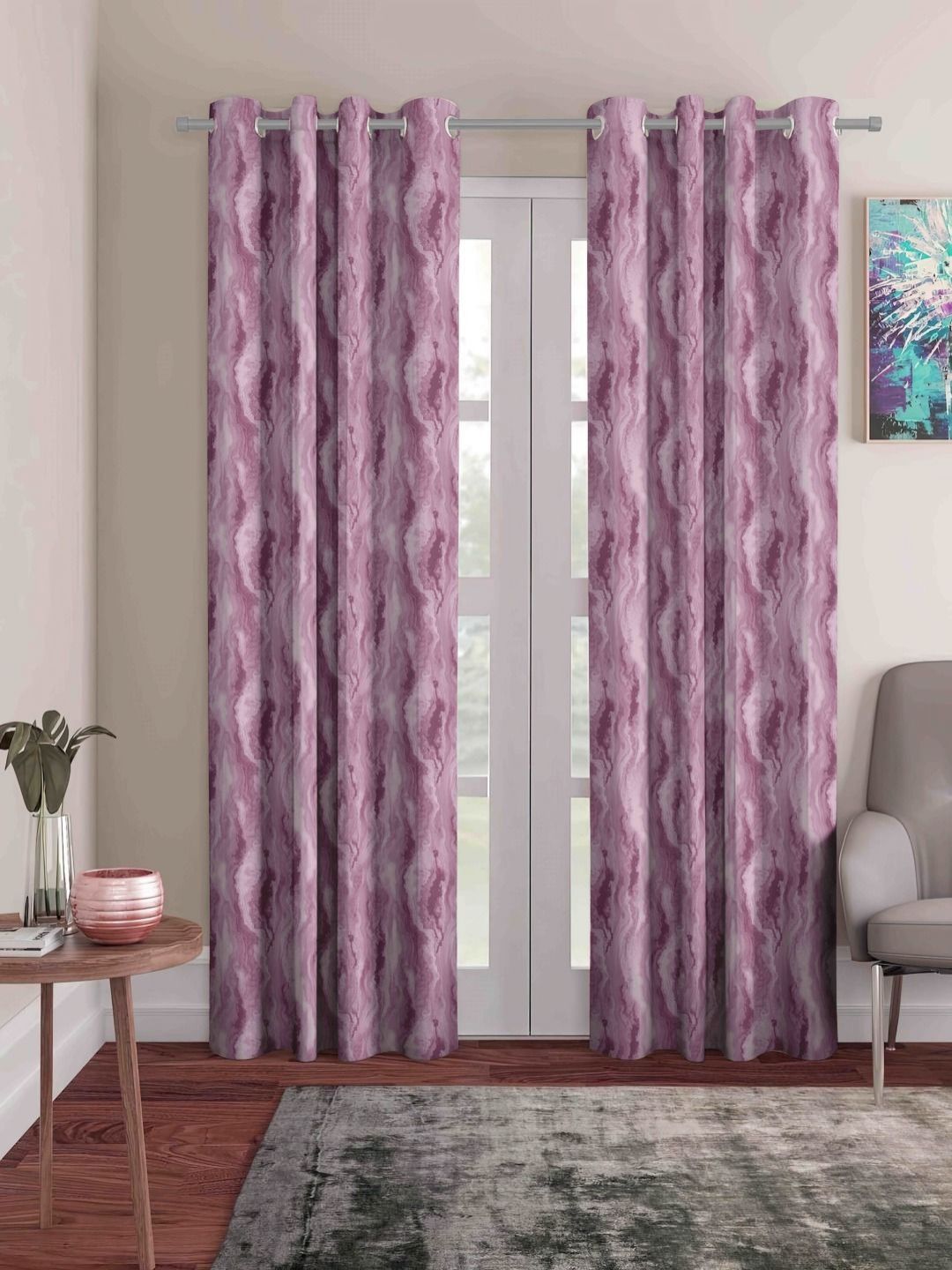 myntra elegant homes Aura Pink Set of 2 Black Out Door Curtain-picture-13