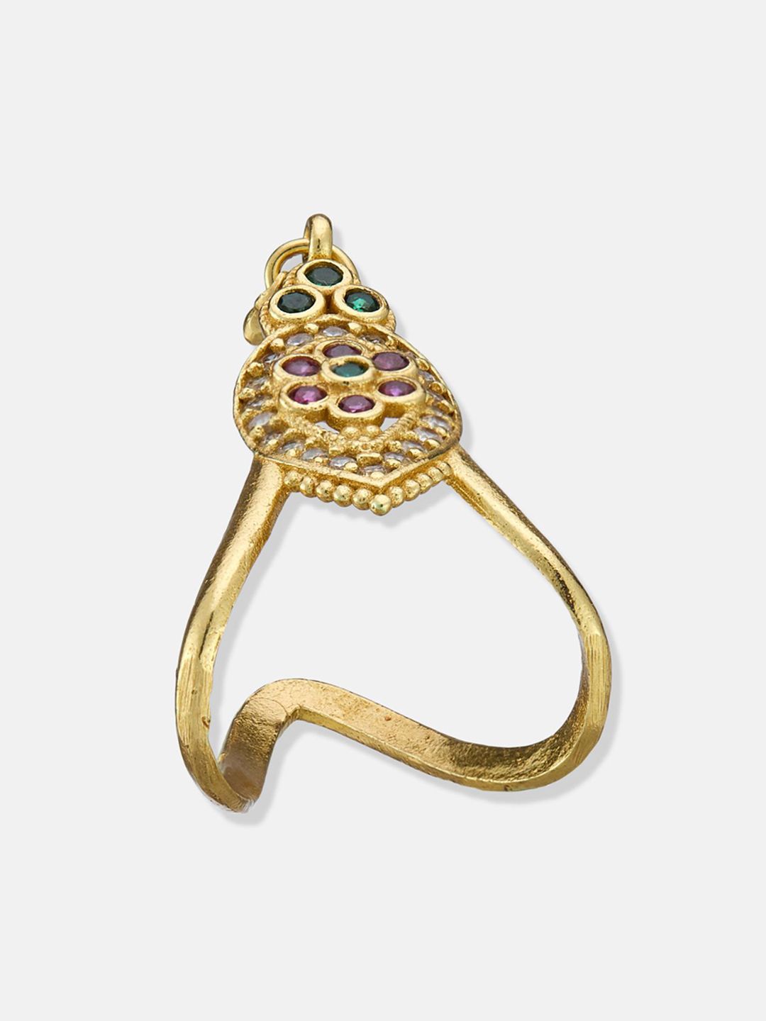ATIBELLE Set Of 2 Gold Plated Cubic Zirconia studded Vanki- Shaped Beaded Finger Rings