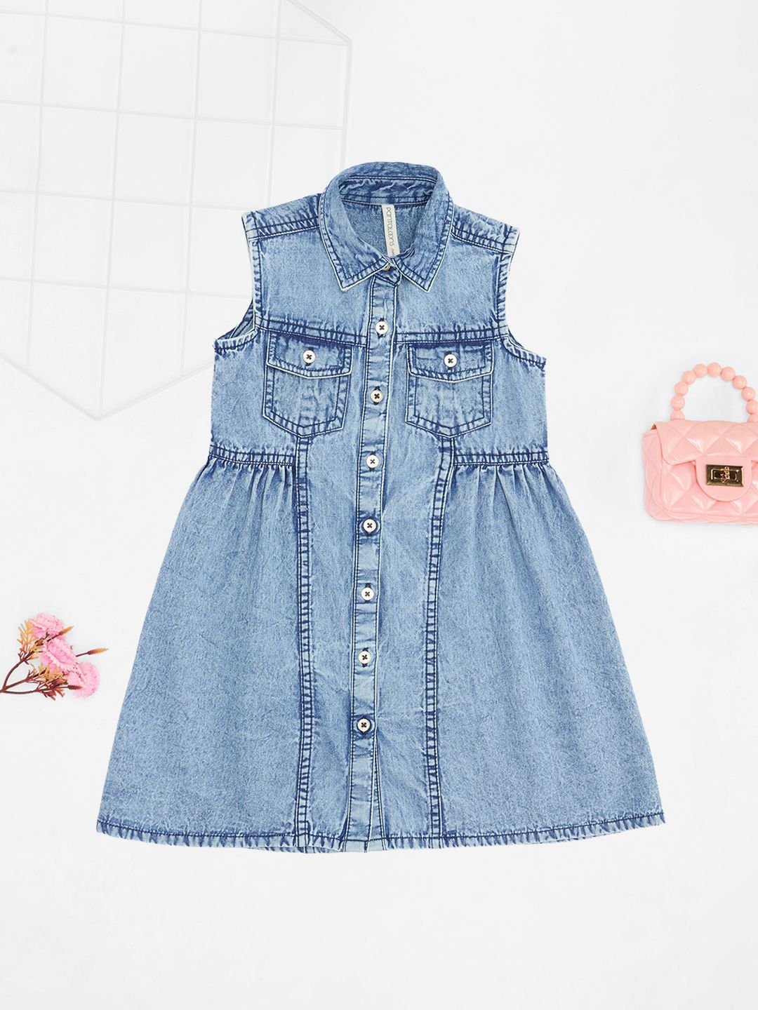 Pantaloons Junior kids-Girls 1Solid Knee Length Shirt Dress-picture-11