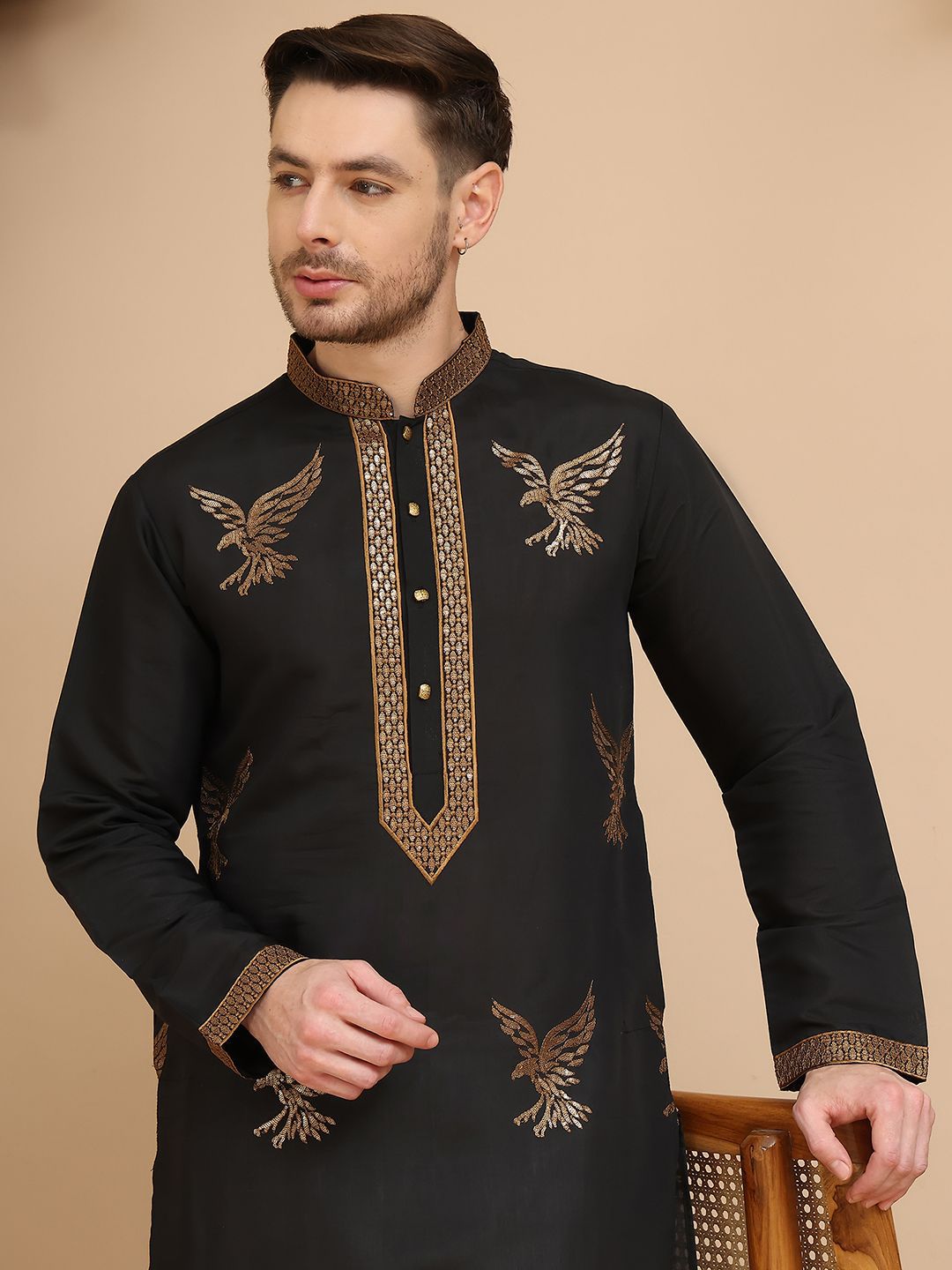 Jompers Quirky Embroidered Mandarin Collar Sequinned Straight Kurta-picture-38