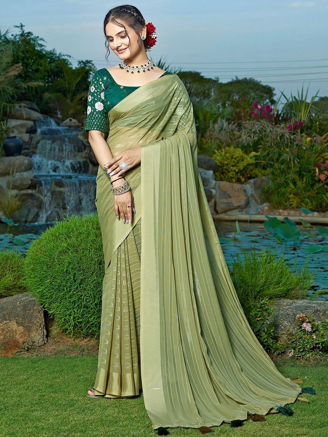 K 5 Fashion Striped Pure Chiffon Saree-picture-24