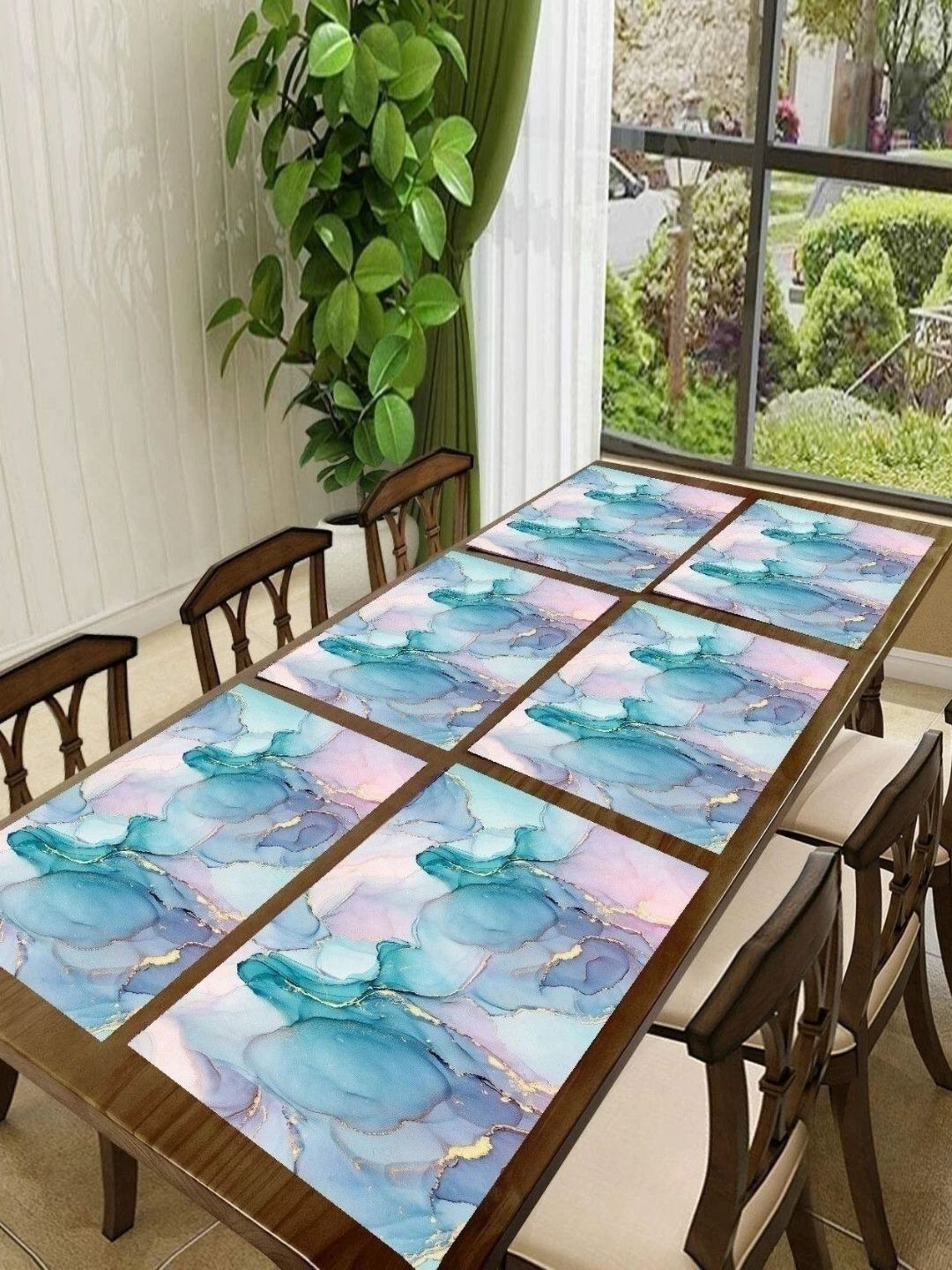 Aura 6Pcs Blue & White Printed Table Placemats-image-48
