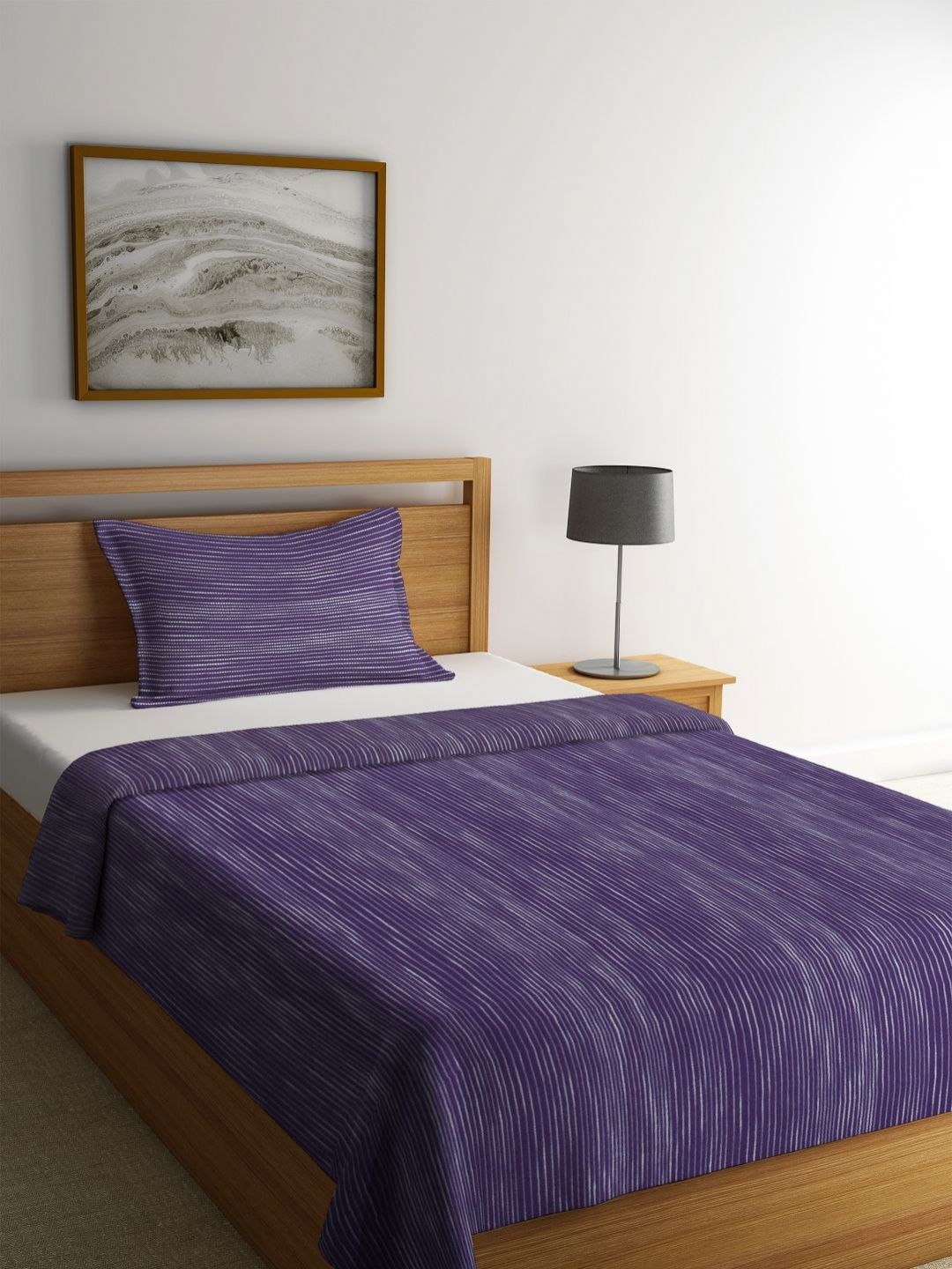 Myntra Elegant Homes Violet & White Woven Design Cotton Single Bed Cover