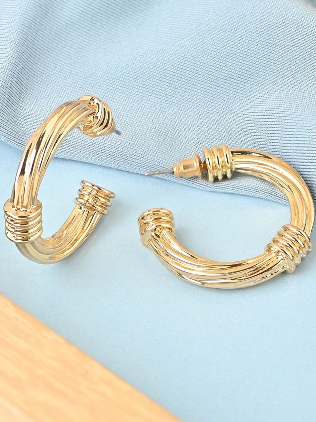 ToniQ Gold Plated Contemporary Hoop Earrings-picture-17
