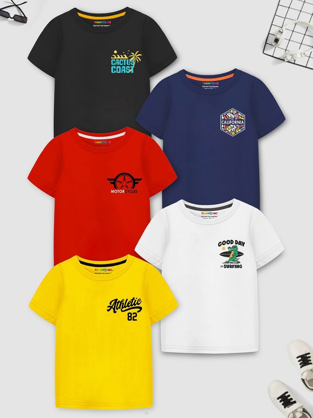 YK X Trampoline Boys Typography Printed Pack Of 5 Round Neck Cotton T-shirt-picture-54