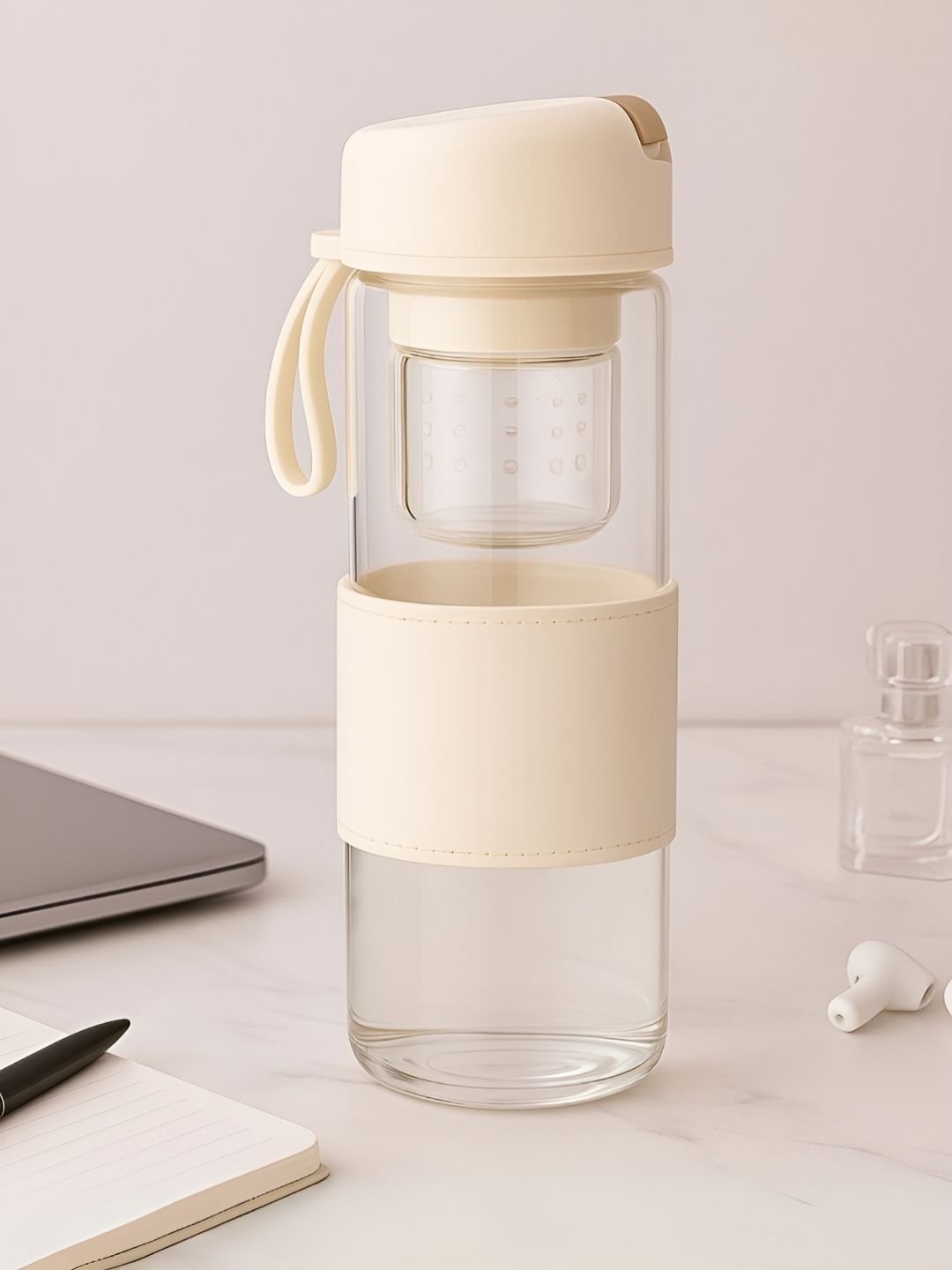 Myntra Elegant Homes White & Transparent Single Glass Solid Double Wall Vacuum Water Bottle-picture-19