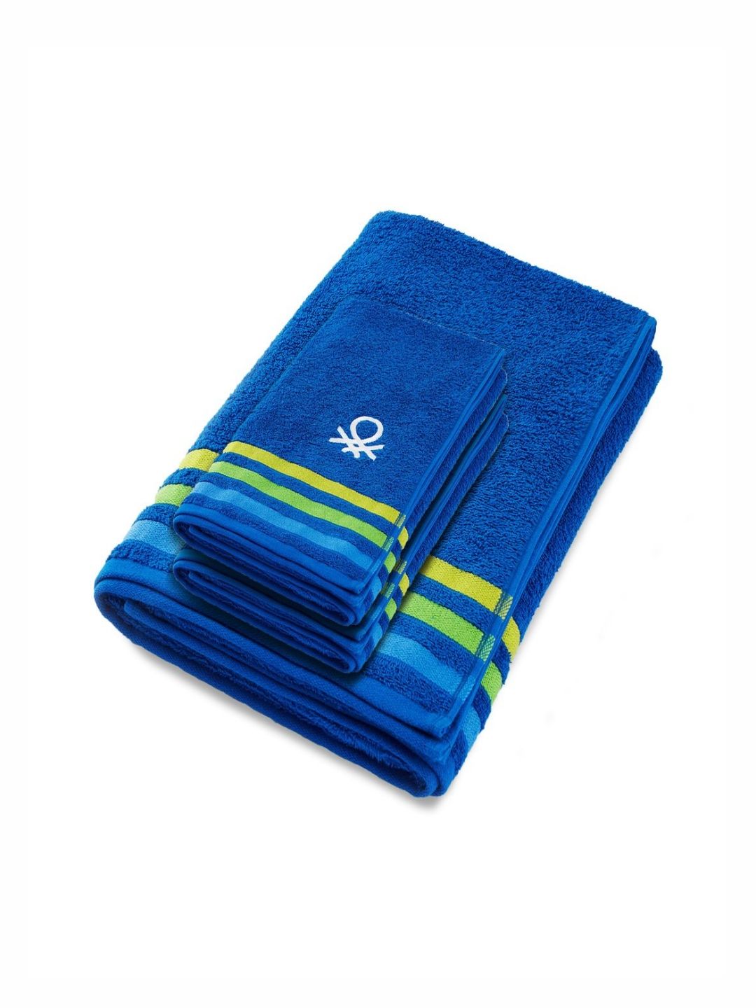 United Colors of Benetton Blue & Yellow 3 Pieces Striped Cotton 450 GSM Towel Set-picture-14
