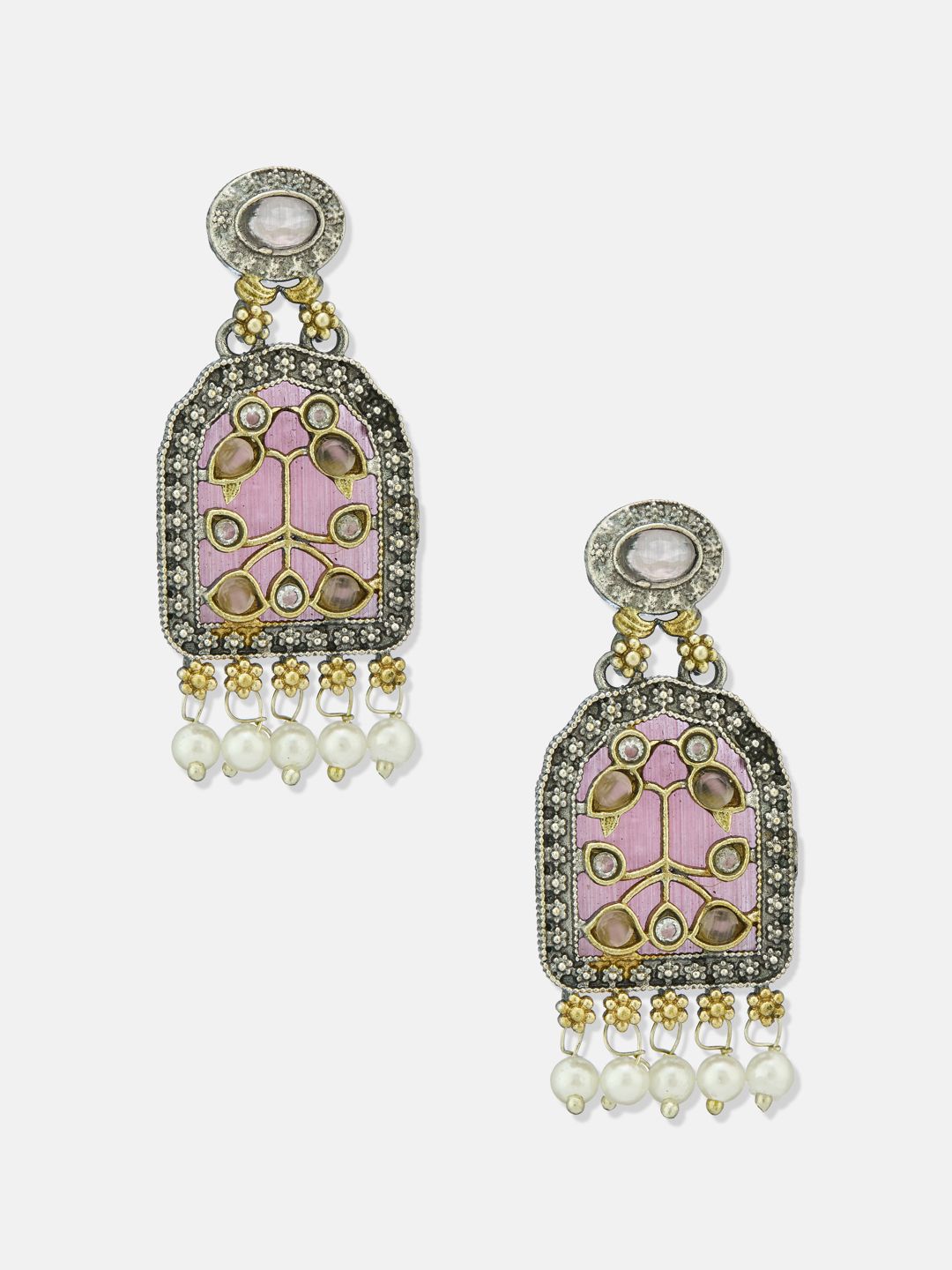 ATIBELLE Set Of 2 German Silver Plated Peacock Shaped Oxidised Drop Earrings