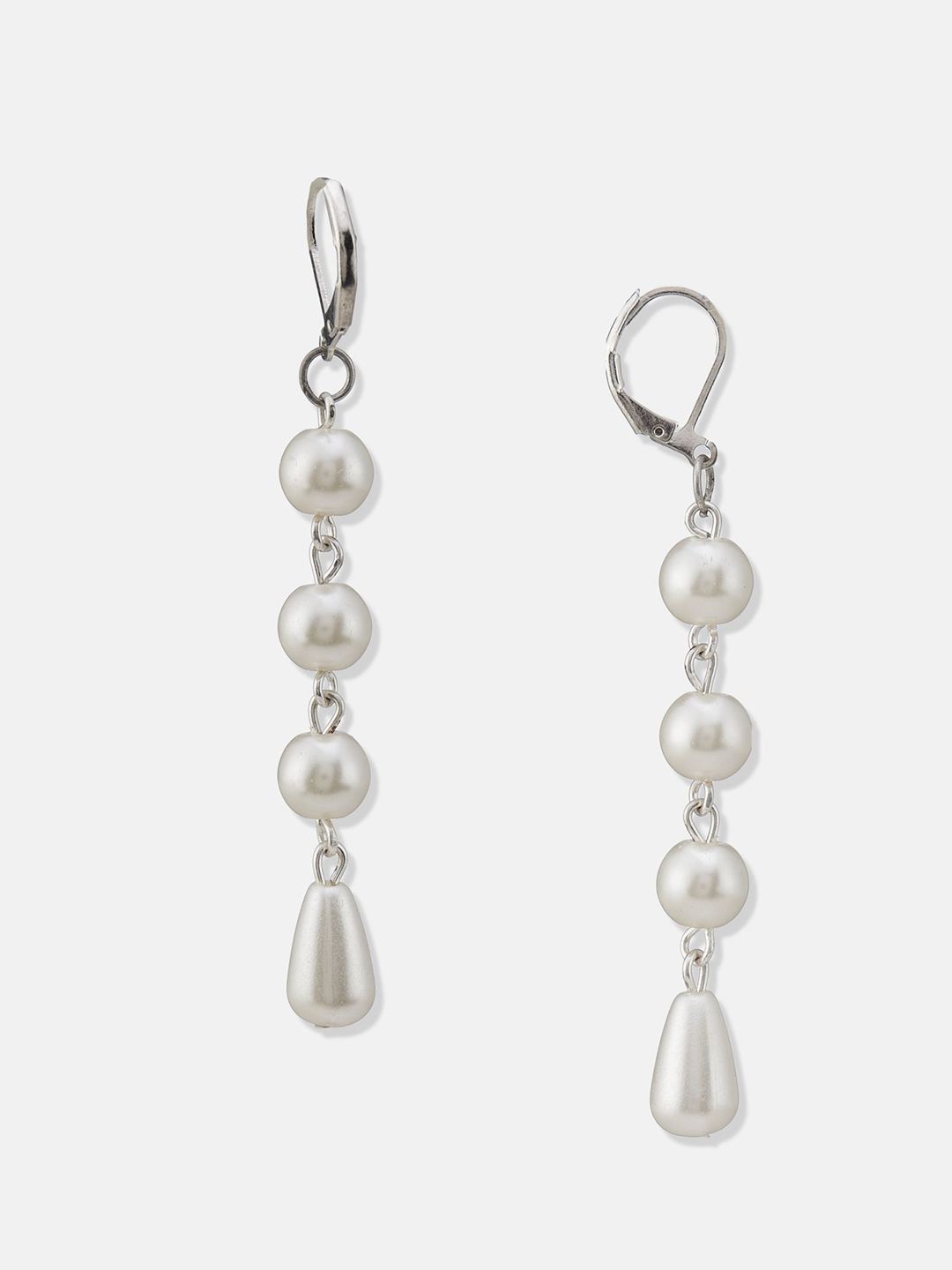 ATIBELLE Set Of 3 Silver-Plated Artificial Stones Studded & Beads Beaded Drop Earrings