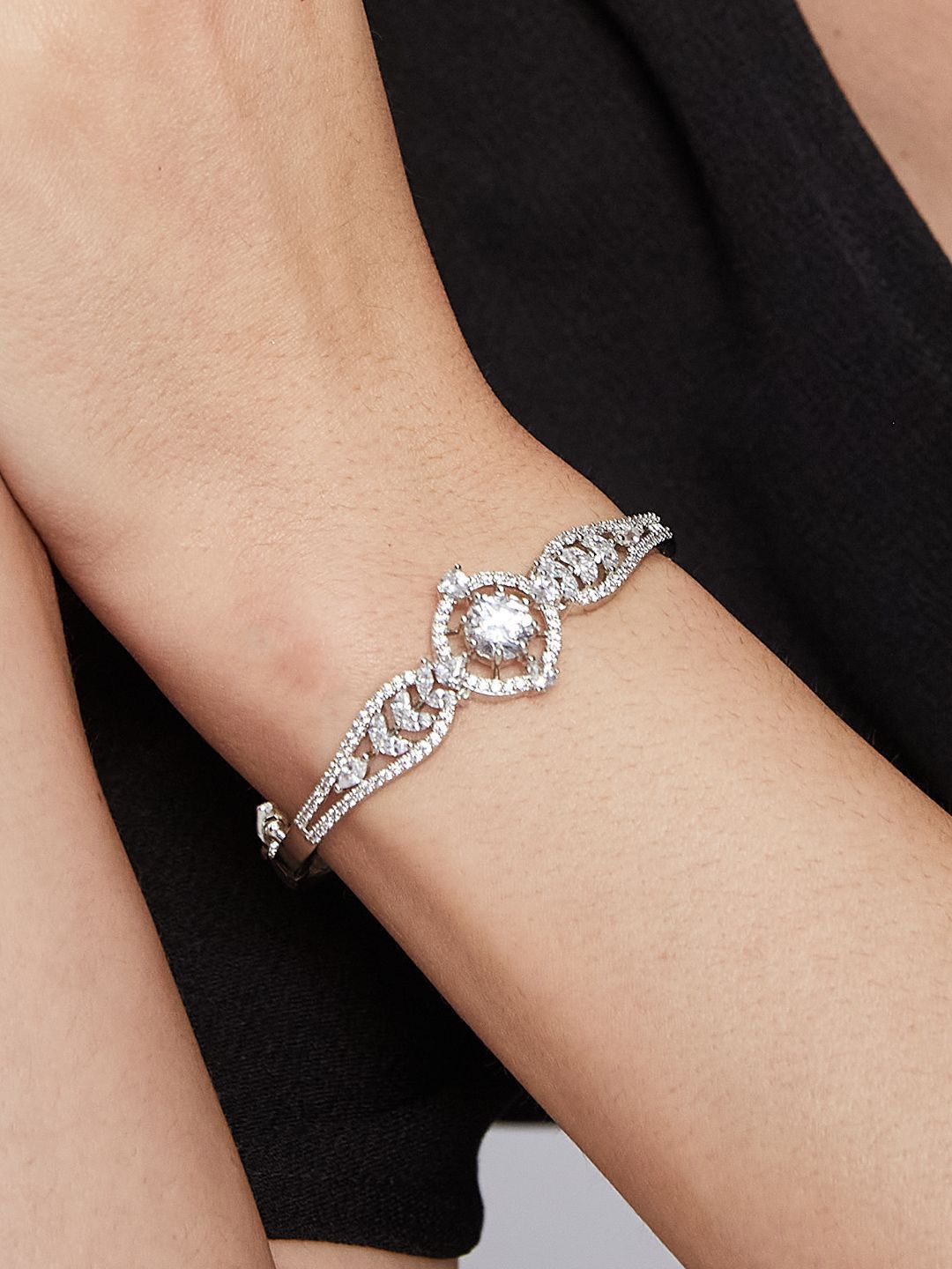 ATIBELLE SeOf 2 Silver-Plated Cubic Zirconia Studded Bangle-Style Bracelet