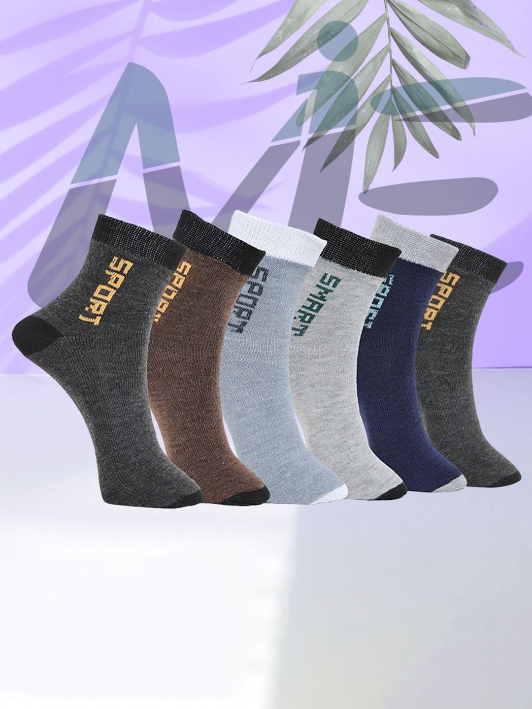 MJE 6-Pcs Patterned Anti-Bacterial Cotton Ankle Length Socks-picture-17
