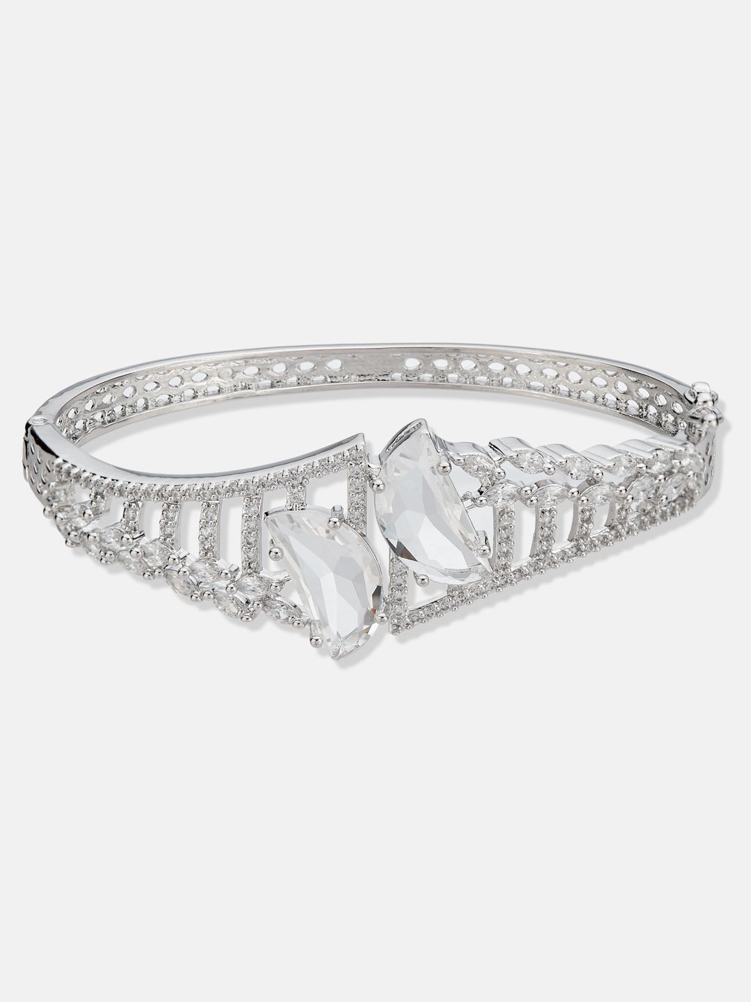 ATIBELLE SeOf 2 Silver-Plated Cubic Zirconia Studded Bangle-Style Bracelet