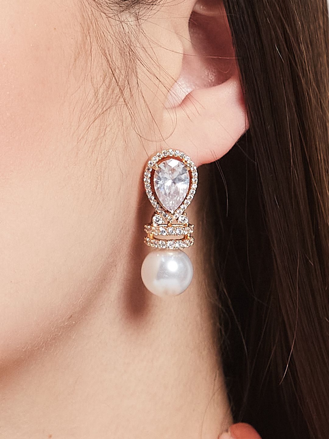 ATIBELLE Set Of 2 German Silver Gold-Plated Cubic Zirconia Studded Teardrop Drop Earrings