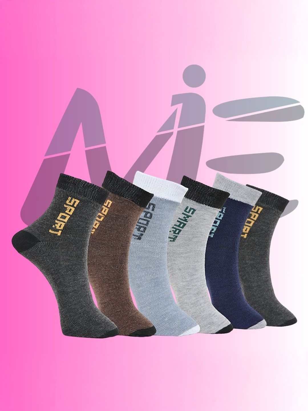 MJE Pack Of 6 Patterned Cotton Ankle Length Socks-picture-22