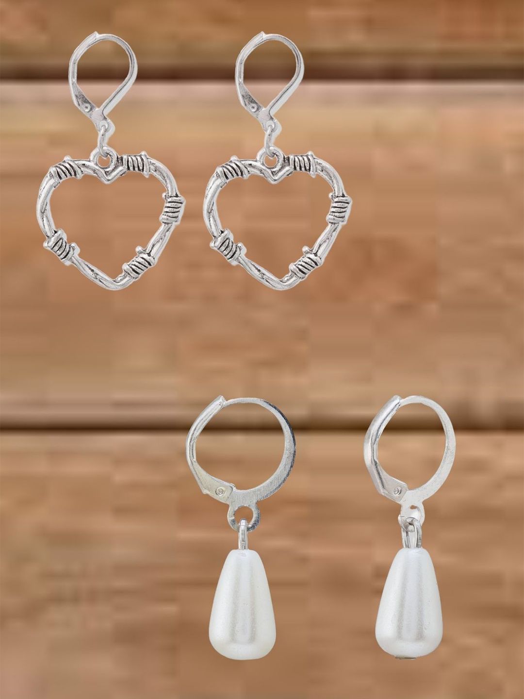 ATIBELLE Set Of 2 German Silver-Plated Contemporary Drop Earrings