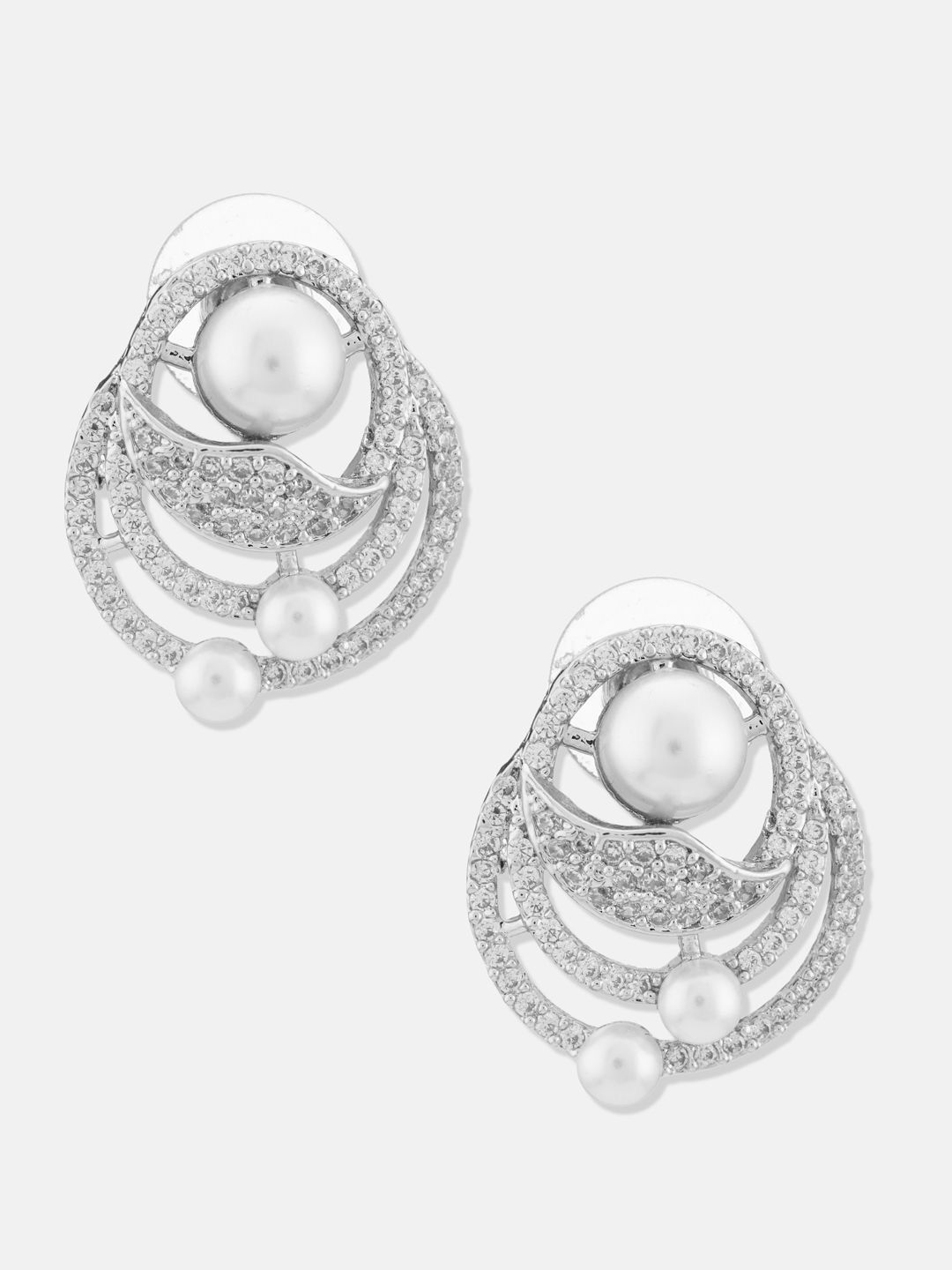 ATIBELLE Silver-Plated Cubic Zirconia Stones Studded Contemporary Studs