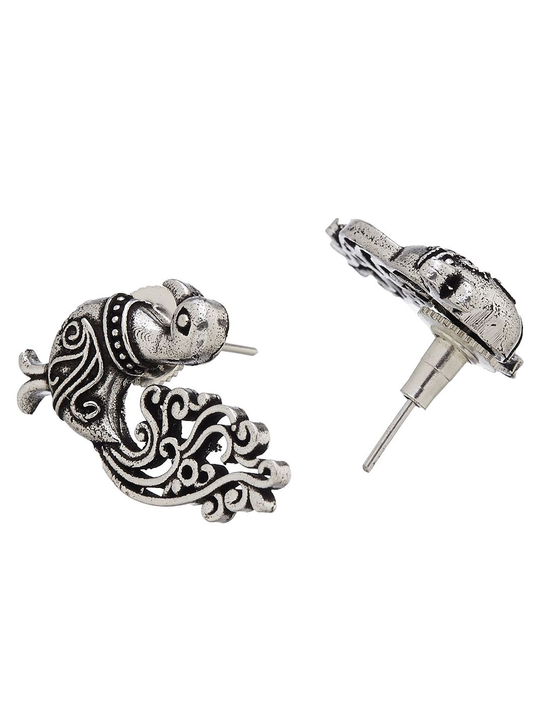 ATIBELLE Set Of 2 German Silver Plated Artificial Stones Studded & Beaded Drop Earrings