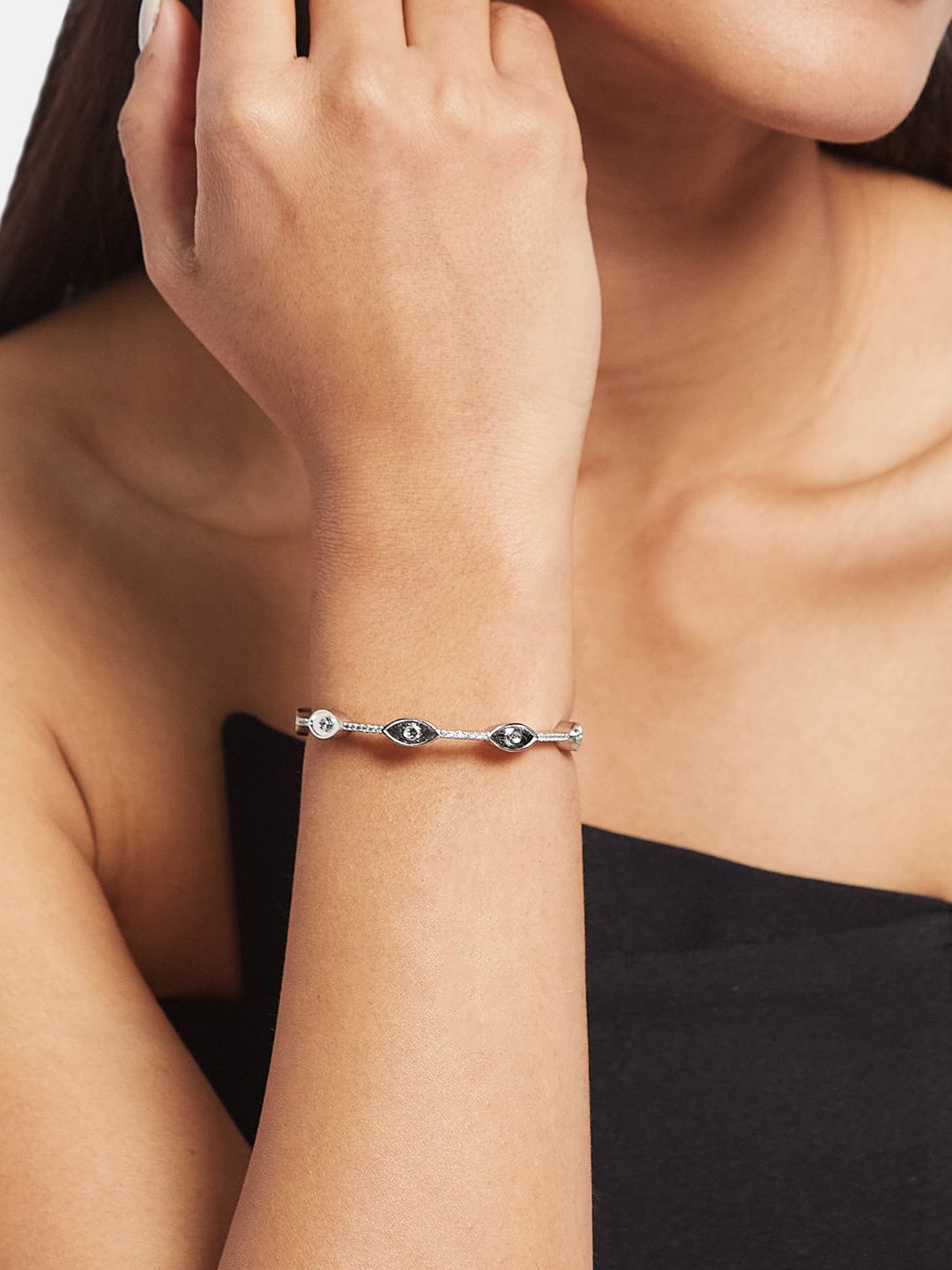 ATIBELLE Set Of 2 Gold-Plated Cubic Zirconia Studded Cuff Bracelets